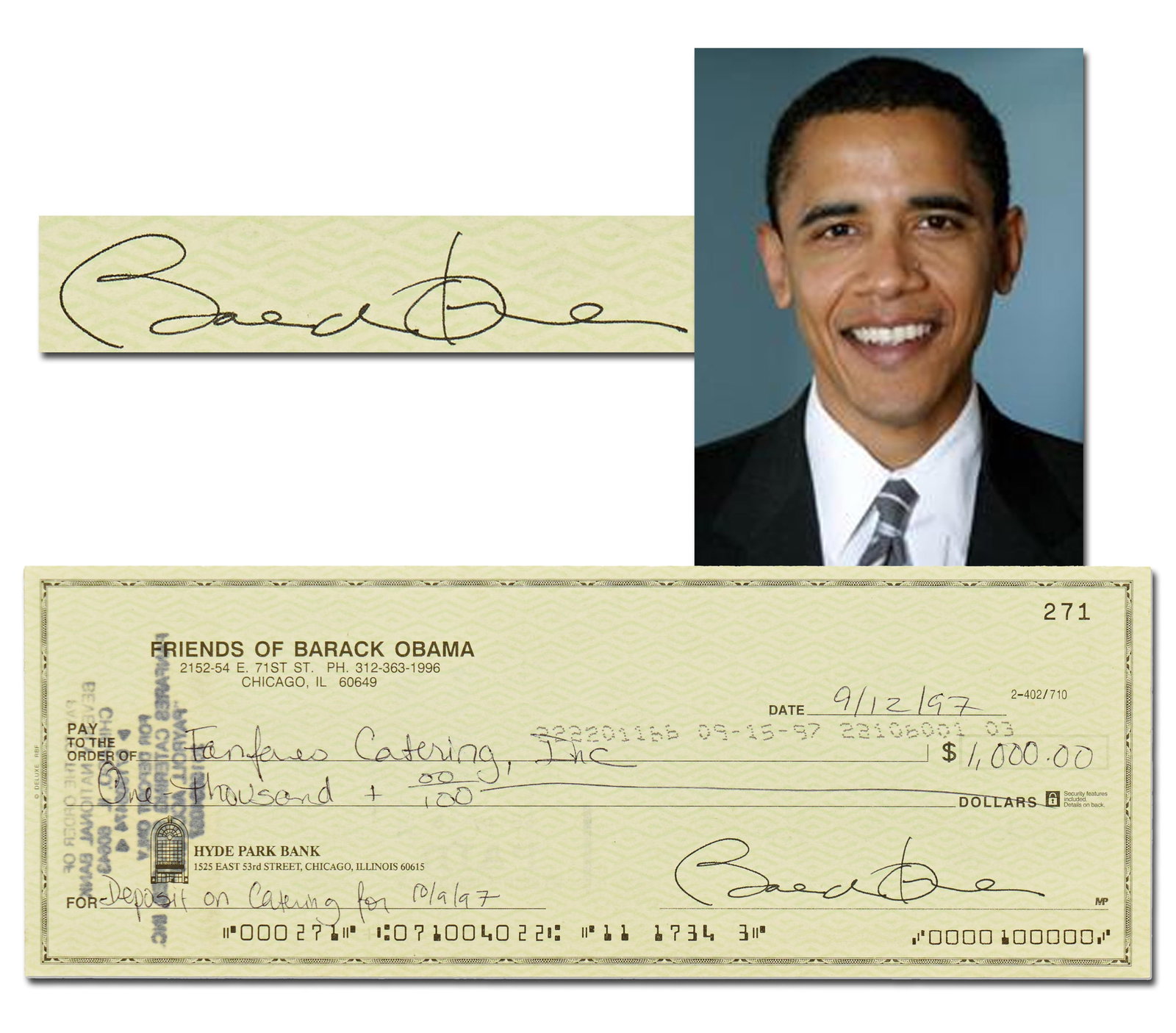 Scarce Barack Obama Signed "Friends of Barack Obama" Bank Check (1 of 3)