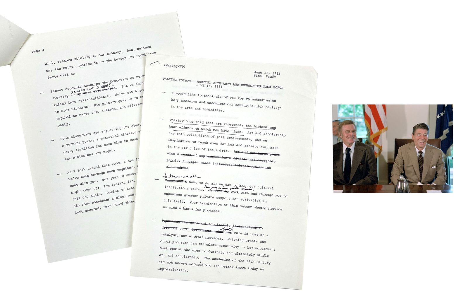 Ronald Reagan Talking Points for White House Receptions, Two Drafts with Corrections in His Hand (1 of 3)