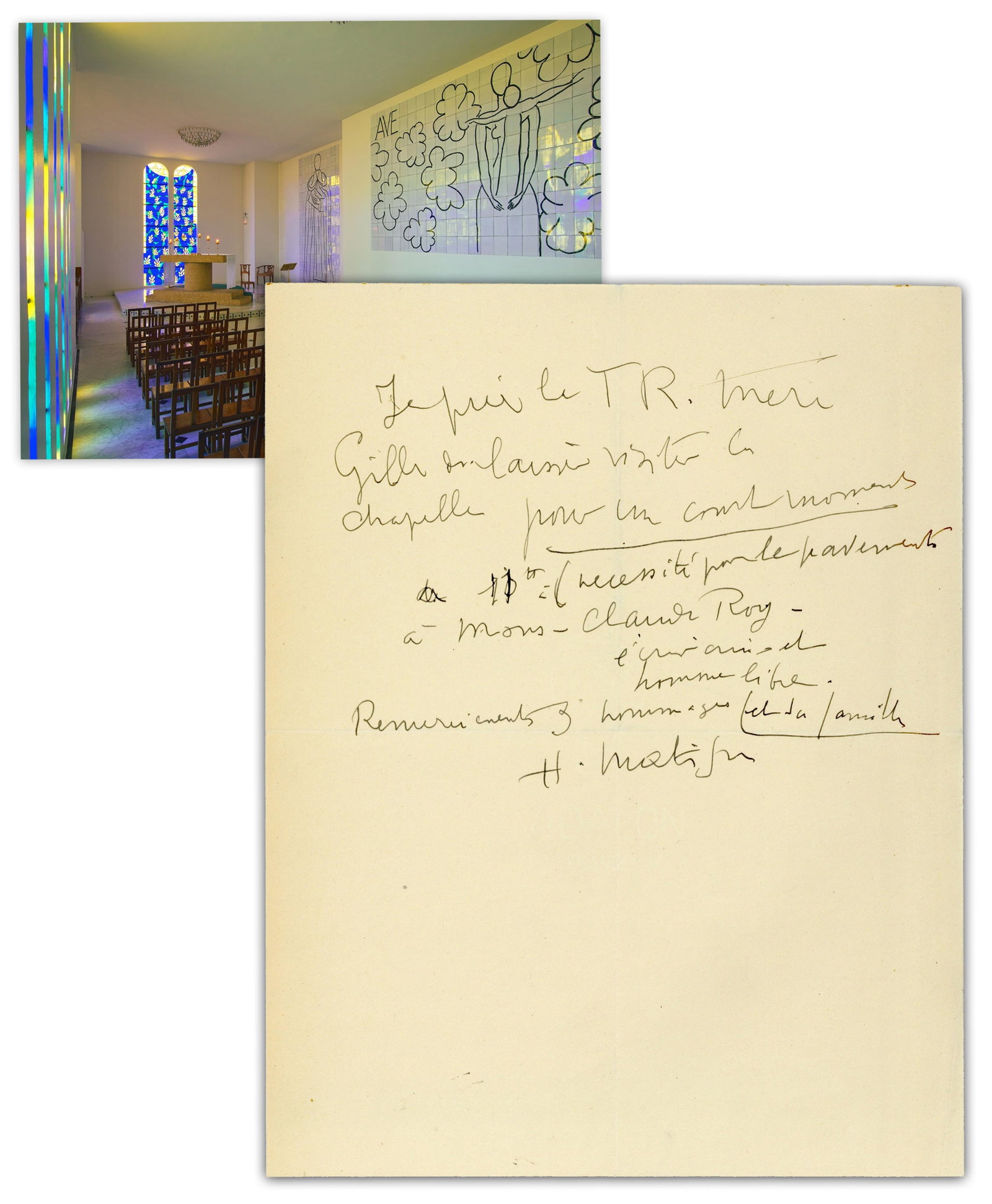 Henri Matisse ANS Re: Rosary Chapel Invitation, Possibly Alluding To His Monumental Tile Murals! (1 of 3)