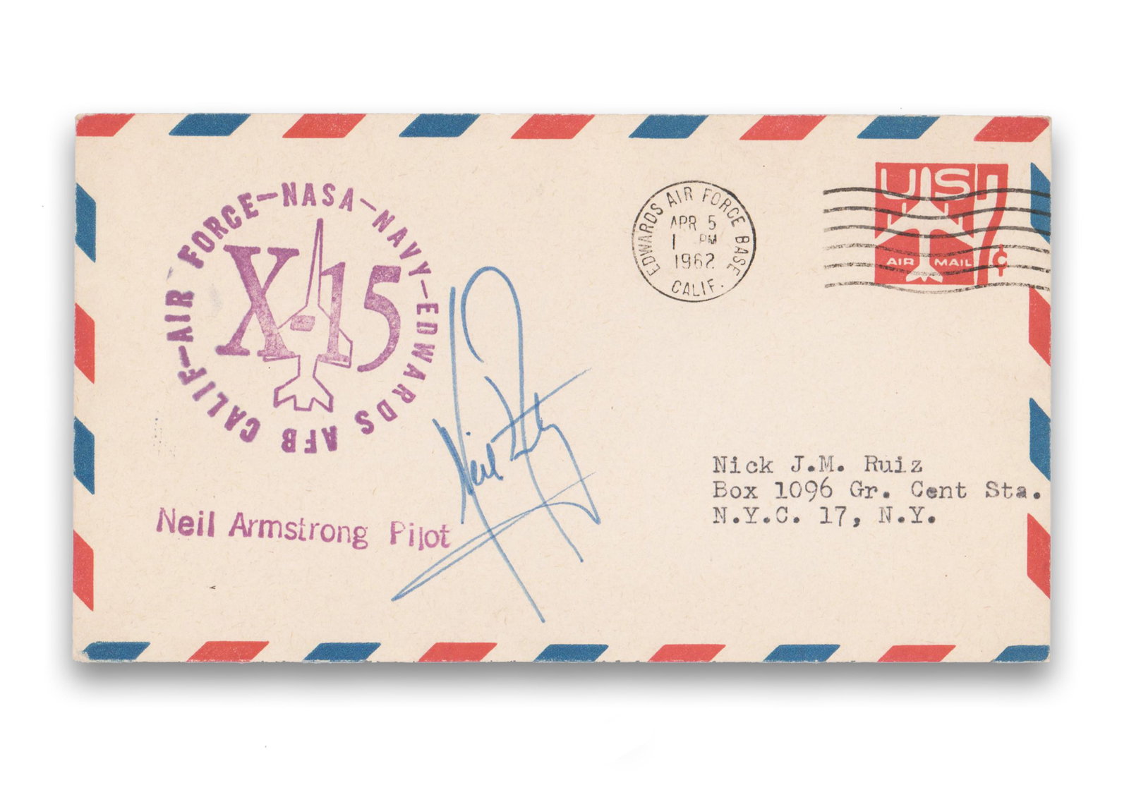 Neil Armstrong Boldly Signed X-15 Cover, Pre-Cert Zarelli (1 of 3)