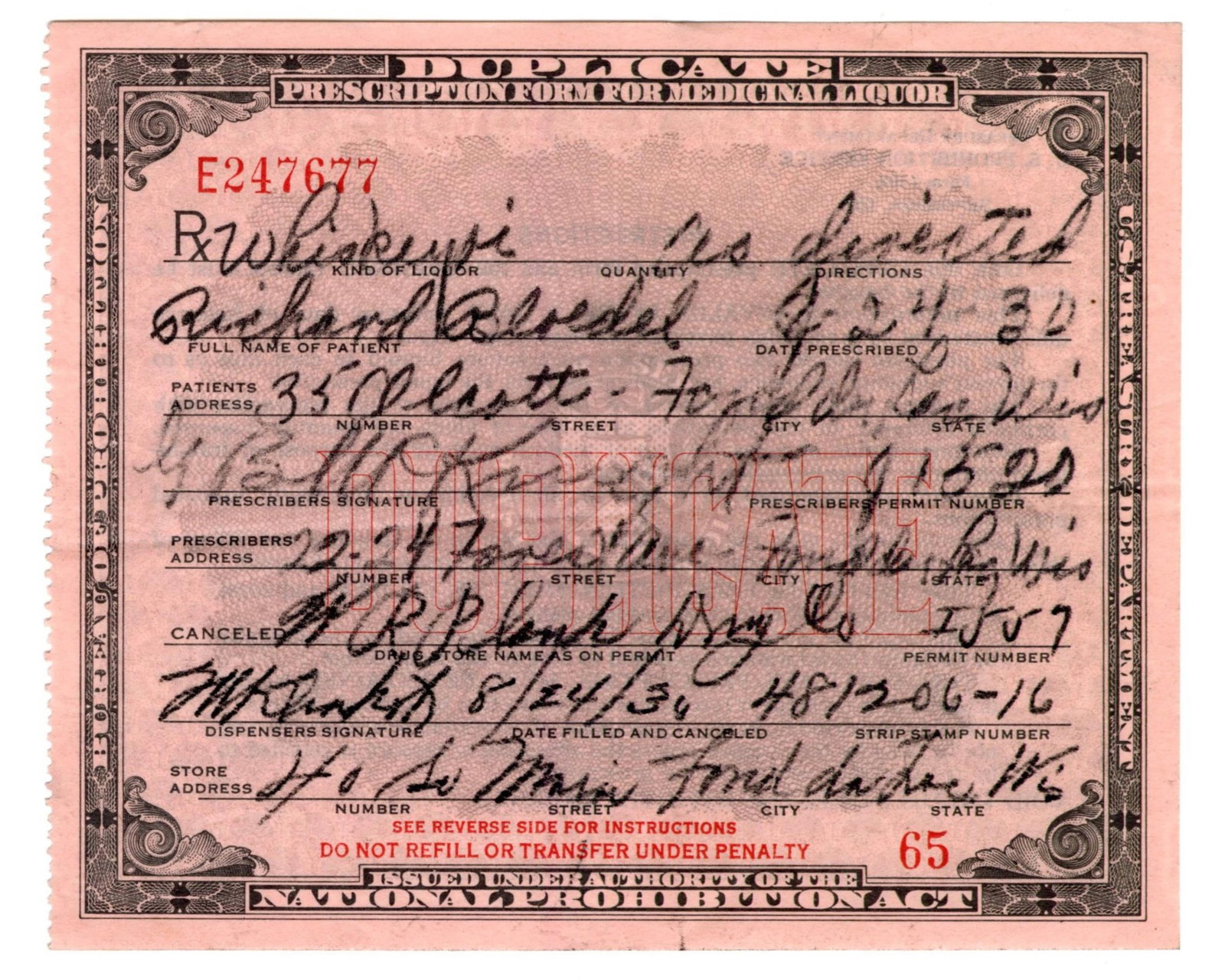 Prohibition: Whiskey Prescription for Medical Liquor (1 of 2)