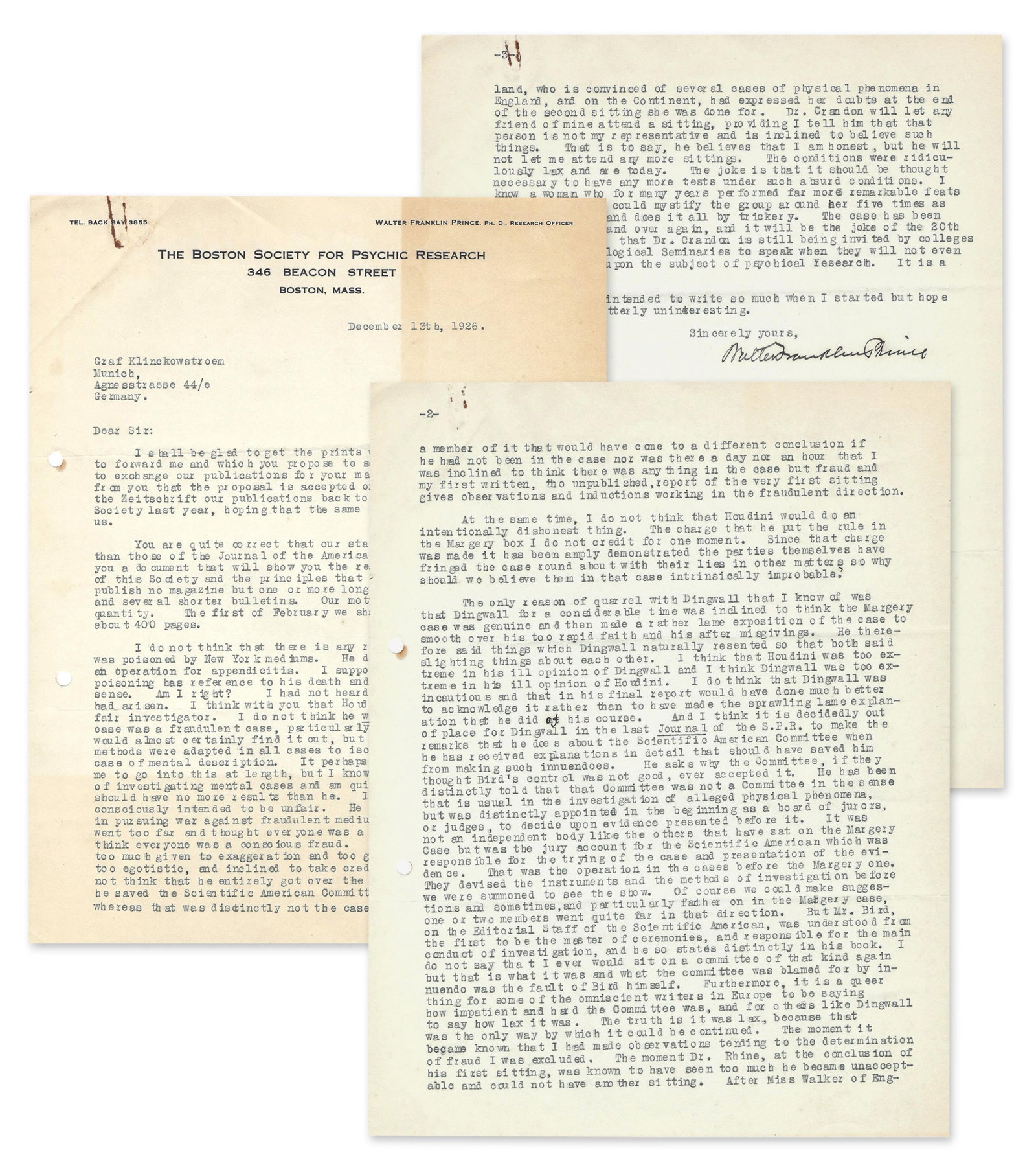 W.F. Prince on H. Houdini and the Margery Case: “He had a sort of religious zeal…against (1 of 4)