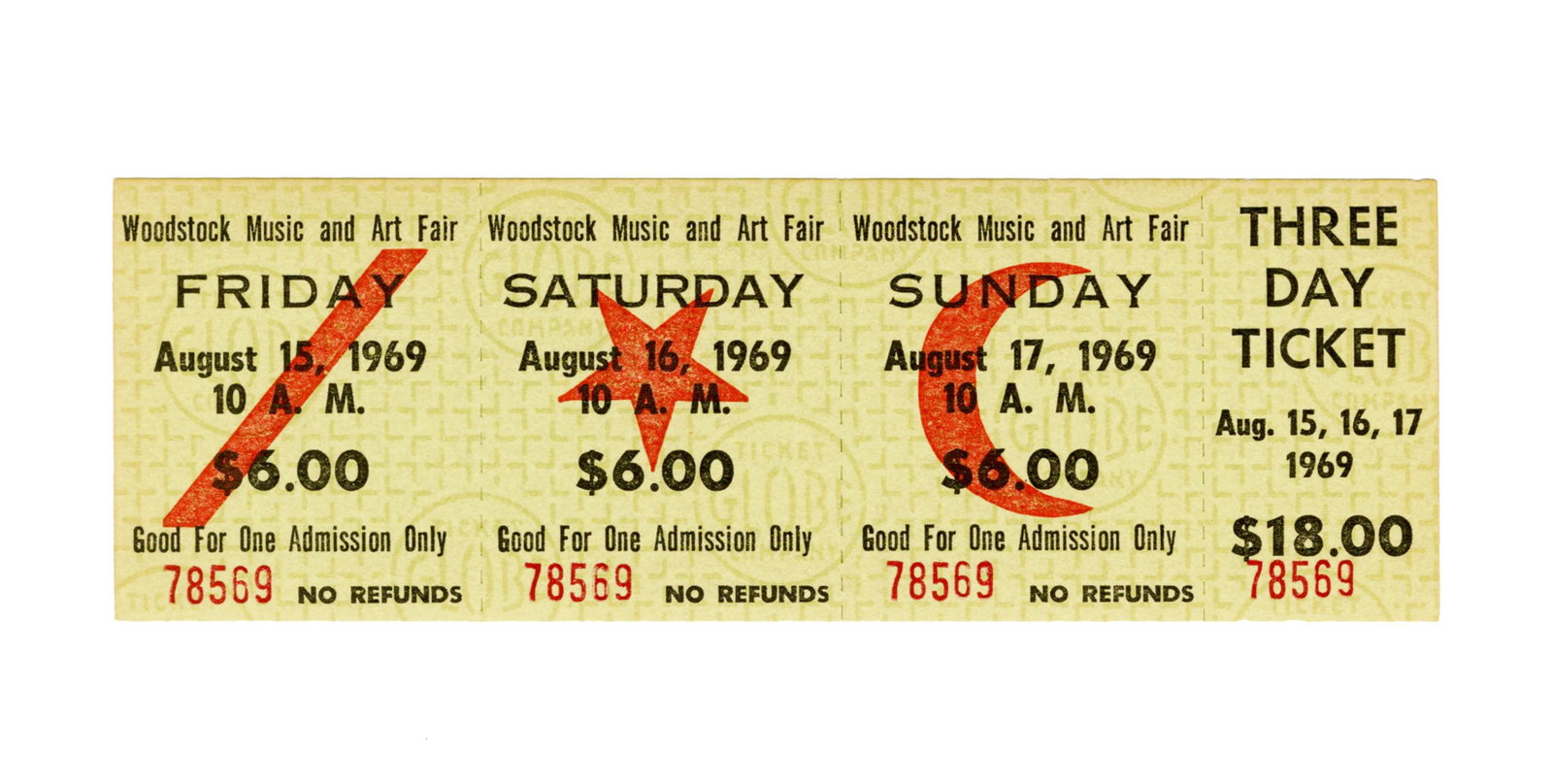 Original Three-Day Woodstock Ticket, Unused (1 of 2)