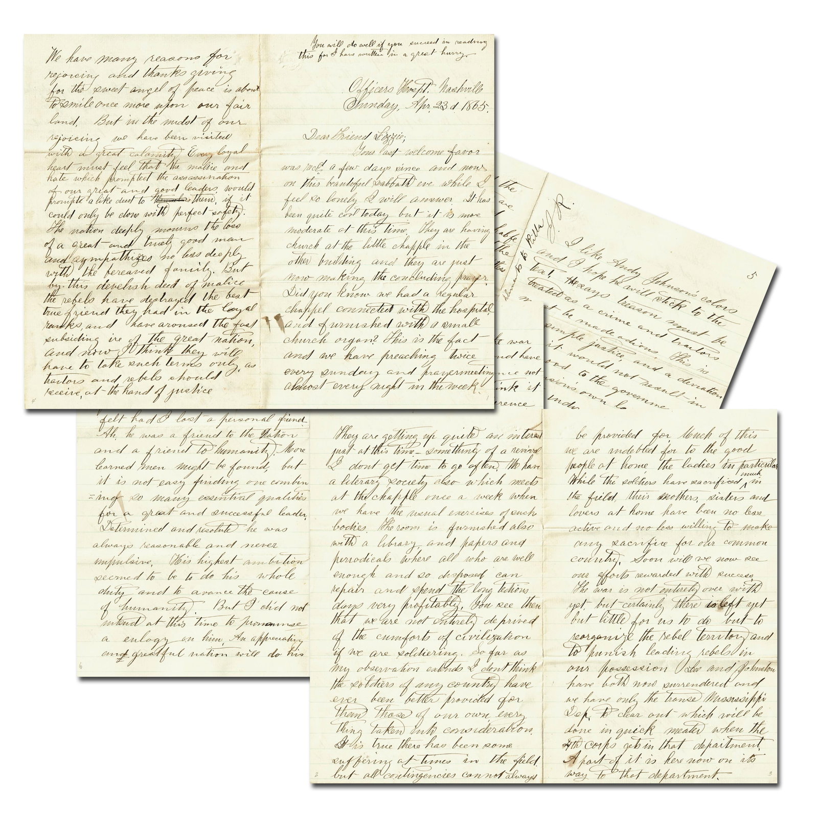 Civil War Soldier's Lengthy ALS Re: Lincoln Assassination Plus More, Superb Content! (1 of 6)