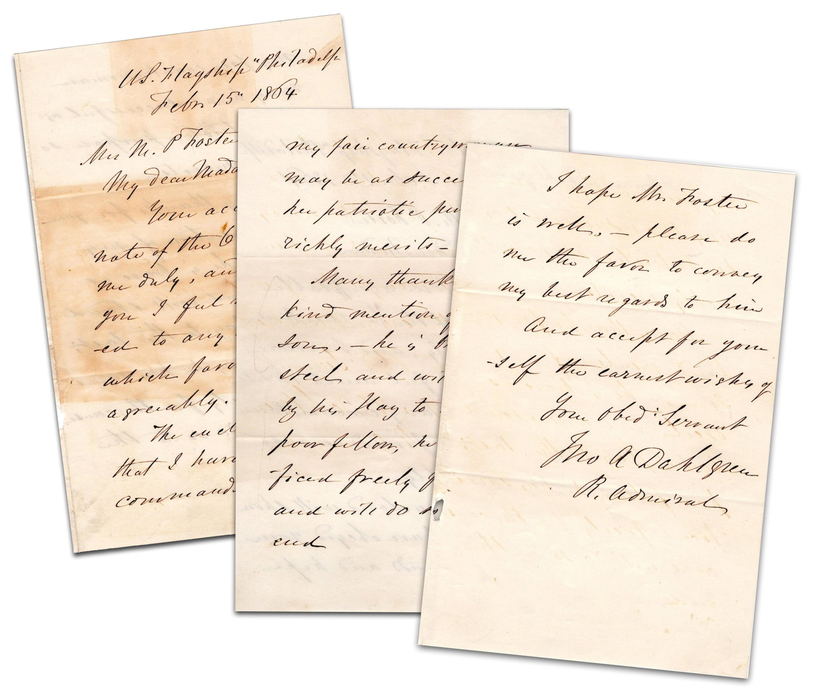 Admiral John A. Dahlgren Praises Son on Eve of Dahlgren Affair in Letter to Senator’s Wife (1 of 5)