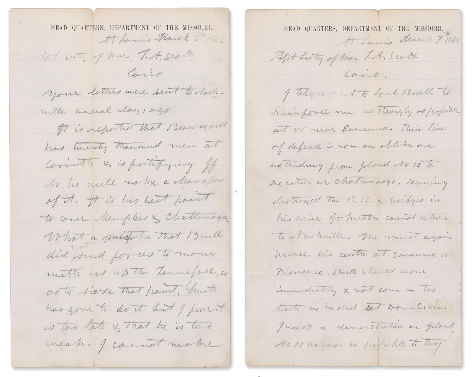 Gen. Halleck Telegraphs (2) on Corinth Strategy & Friction w/ Buell Before Shiloh (1 of 3)