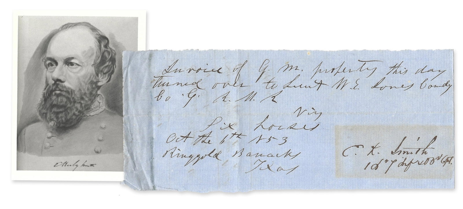 W. "Grumble" Jones ADS Also Signed by E. Kirby Smith While Protecting the Border (1 of 3)