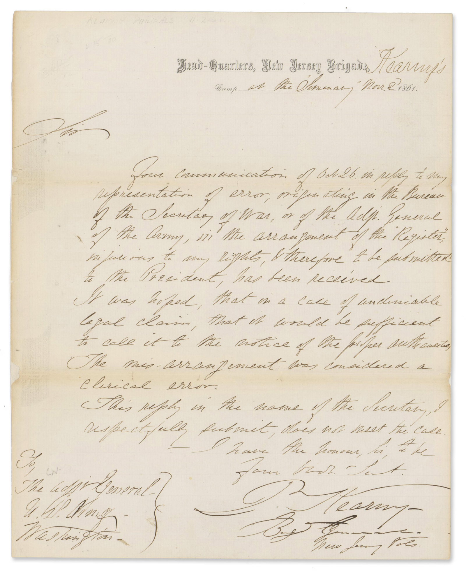 P. Kearny ALS Asking an Error "injurious to his rights" be Submitted to the President for Review (1 of 2)