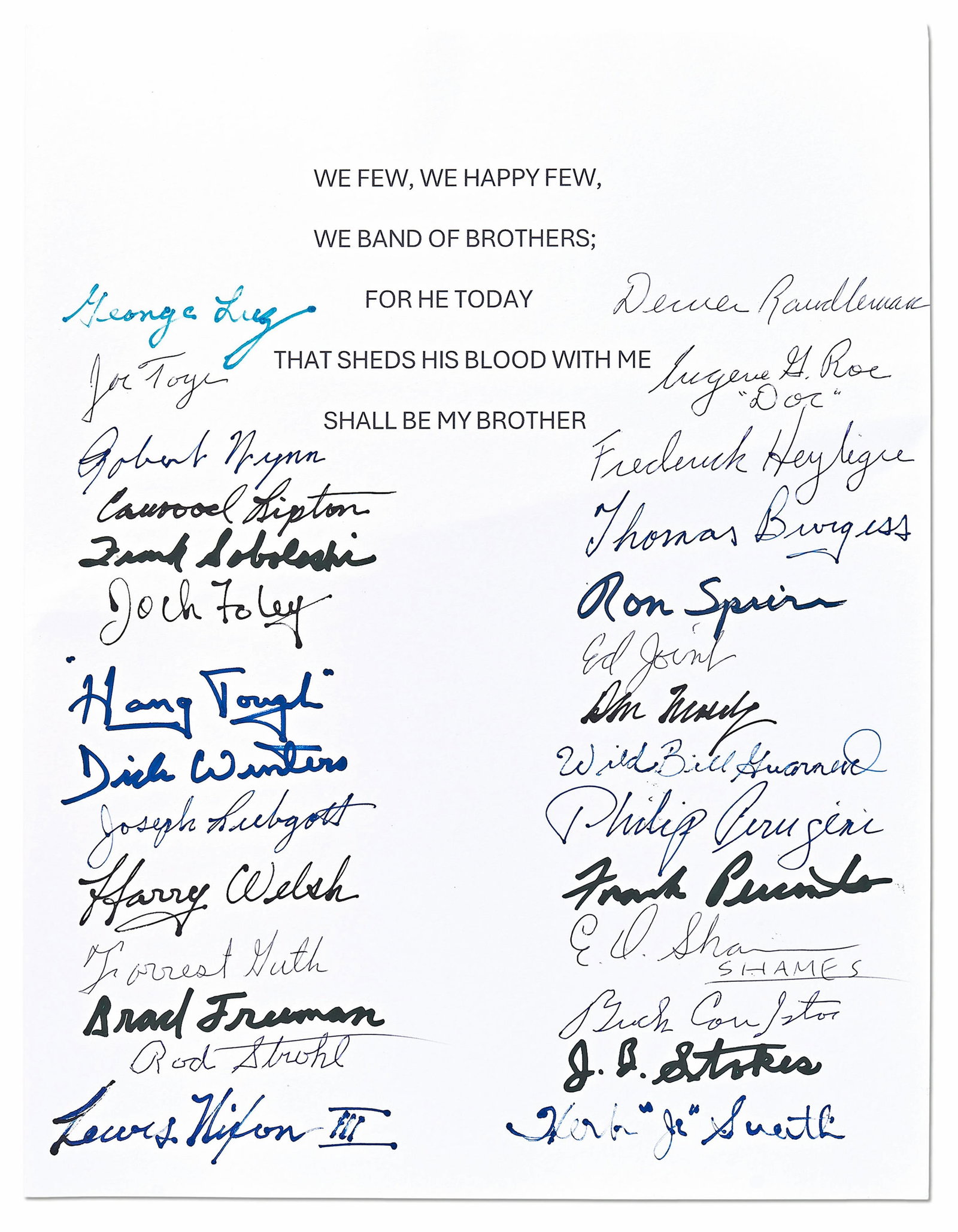 World War II: An Amazing 27 Signatures by Soldiers of "Easy Company," PSA Certified (1 of 2)