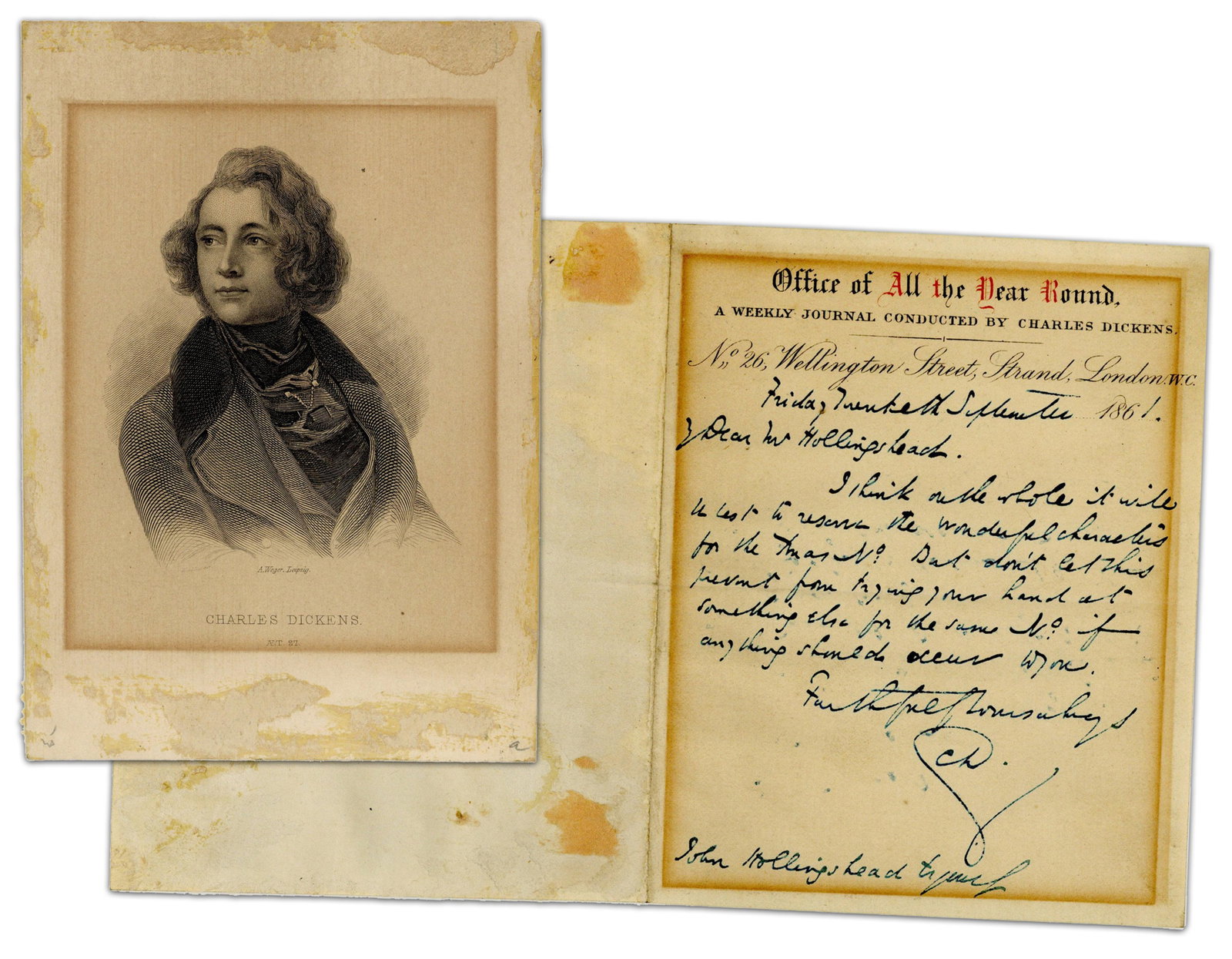 Charles Dickens ALS To Mag. Contributor Re: "wonderful characters" & Strategizing 1861 "Xmas No." of (1 of 4)