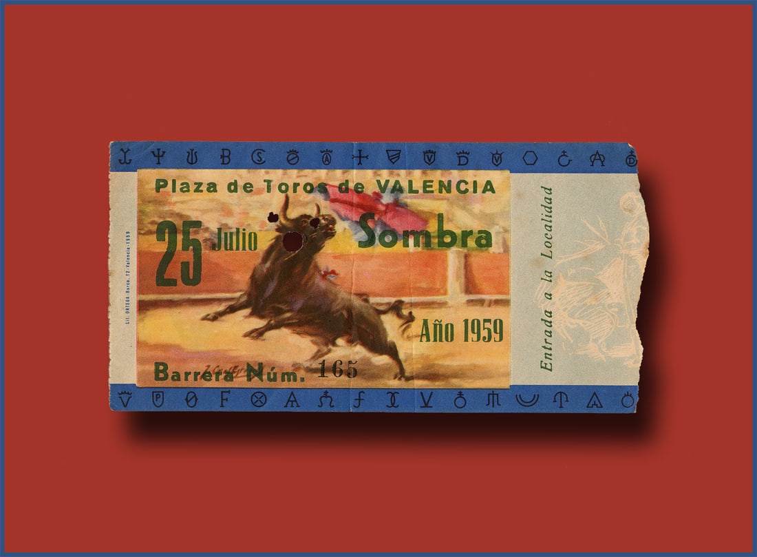 Ernest Hemingway Owned & Used Ticket for July 25, 1959 Bullfights at Valencia’s Plaza Toros - (1 of 2)
