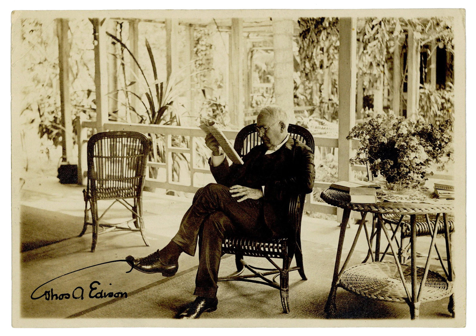 Thomas Edison Uninscribed SP Showing Him Relaxing At Fort Myers Snowbird Retreat (1 of 4)