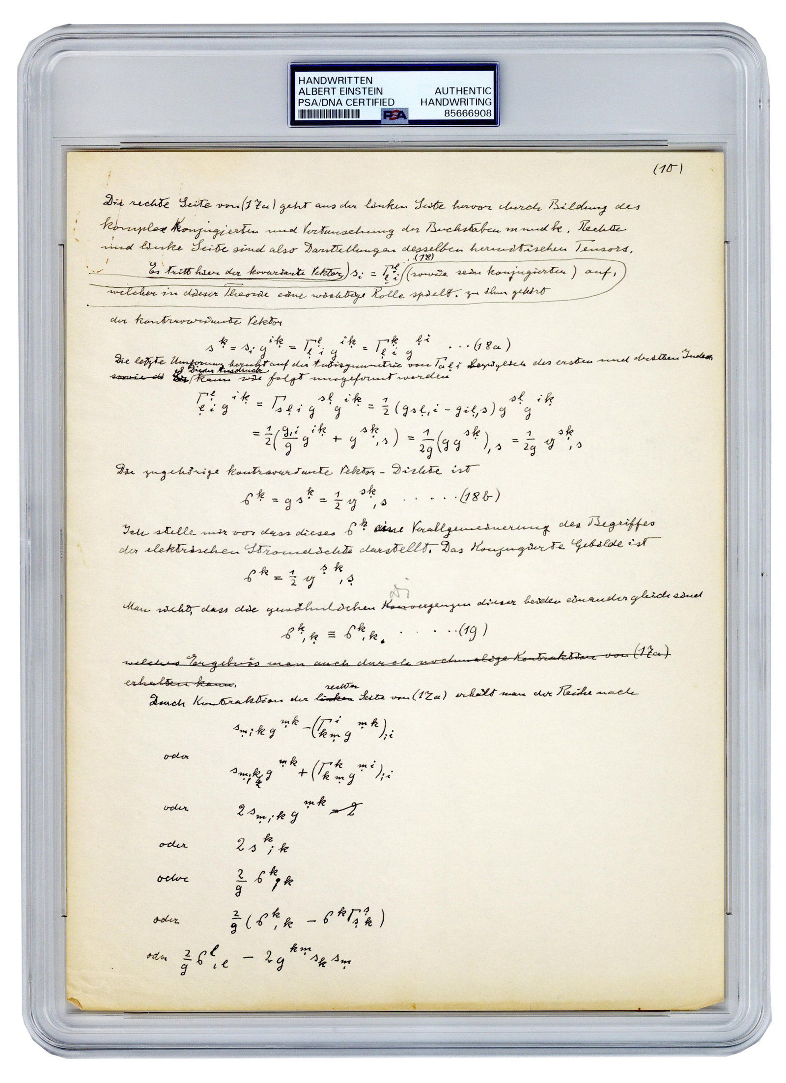Albert Einstein Manuscript Formalizing Final Approach To Unified Field Theory: "I imagine that (1 of 6)