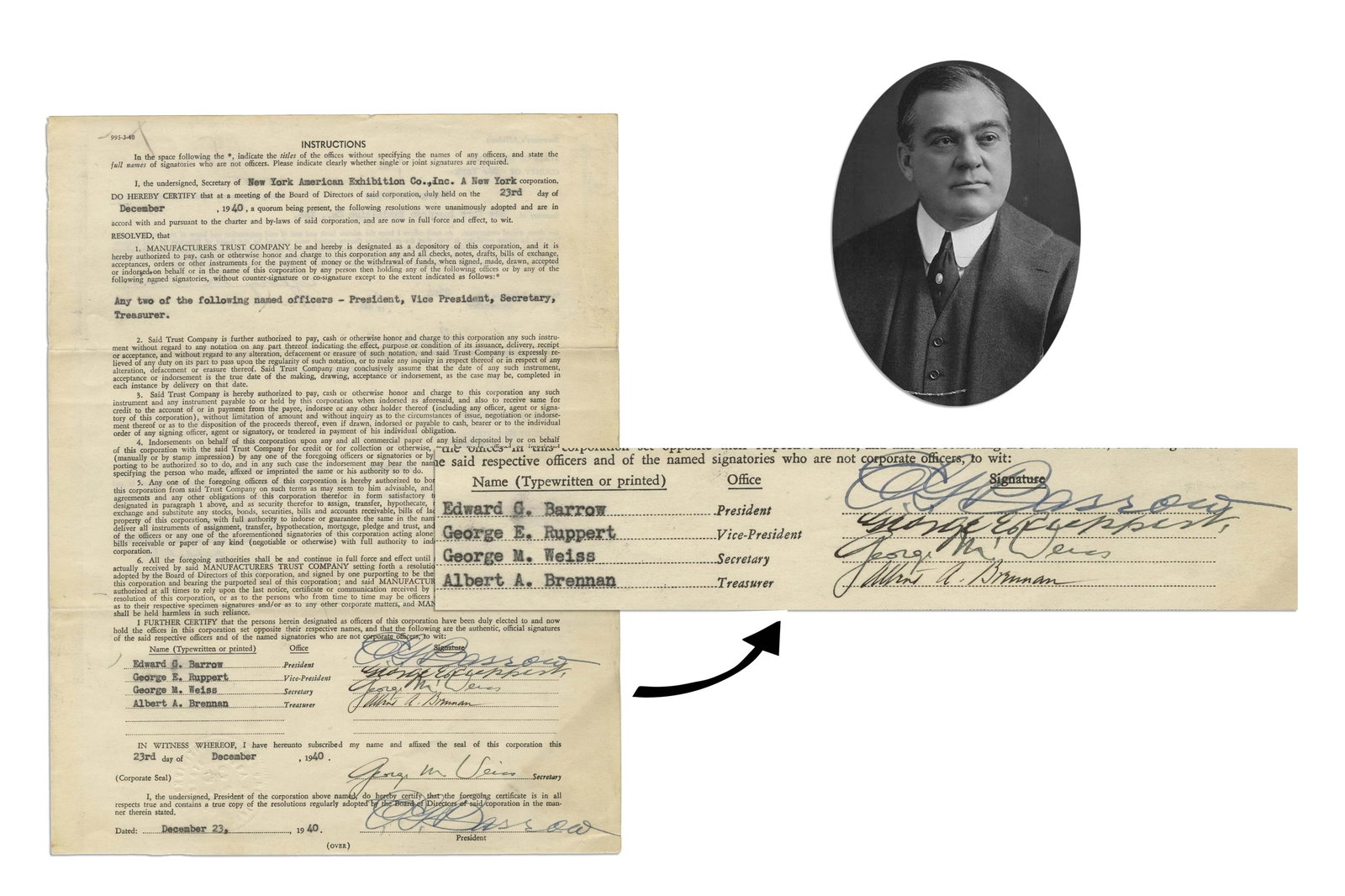 Hall of Famers Edward Barrow & George Weiss Signed Document (1 of 5)
