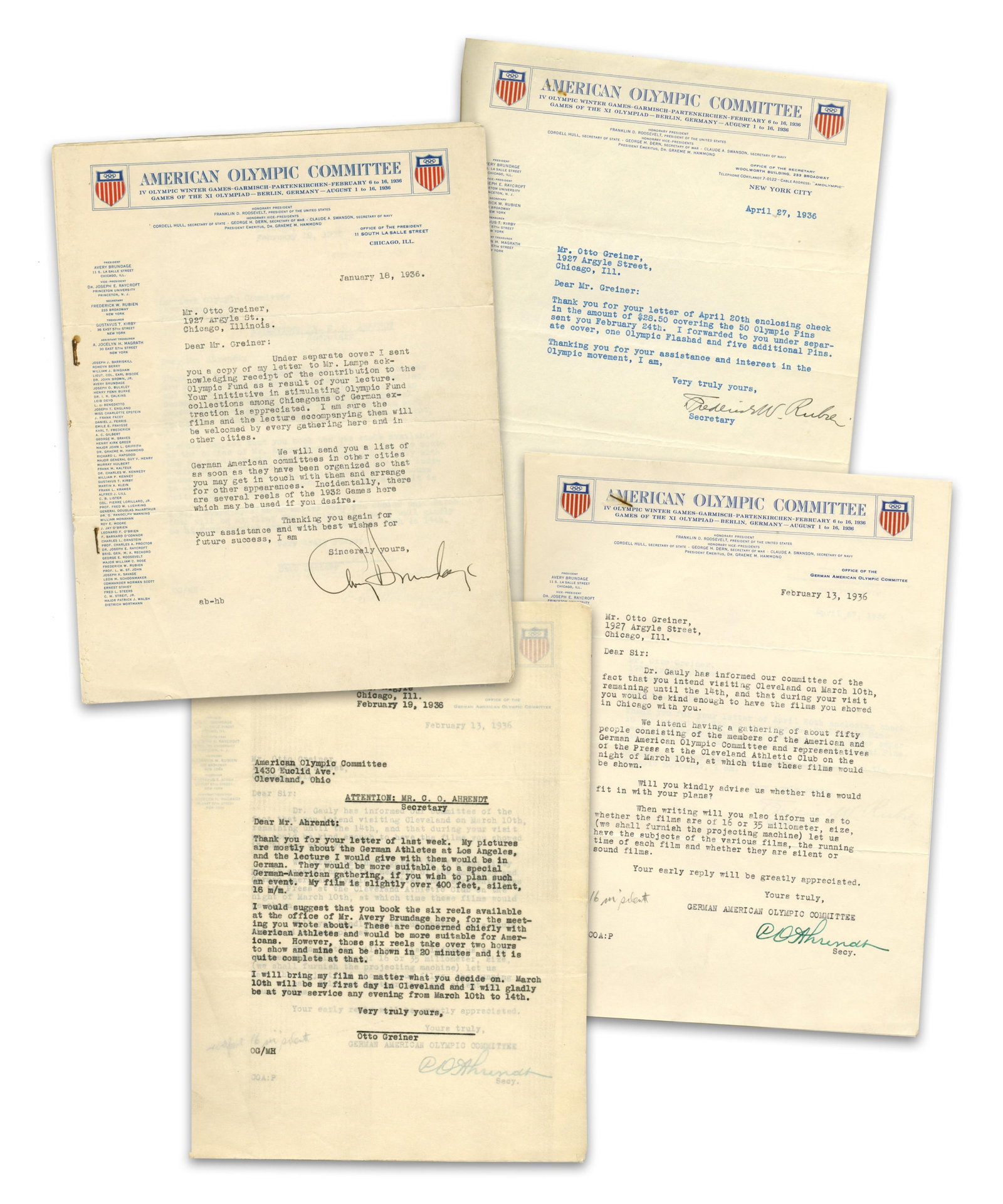 1936 "Nazi Olympics" 4pp Archive of American Committee re: German-American Engagement (1 of 5)