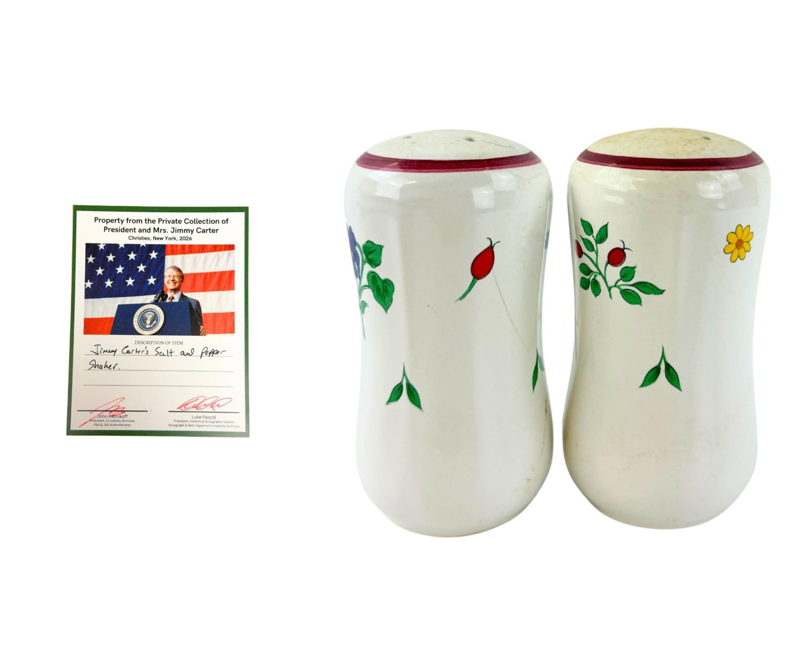 Jimmy Carter's Salt & Pepper Shakers With the Carters' Salt Still in Shaker! Ex. Christies (1 of 4)