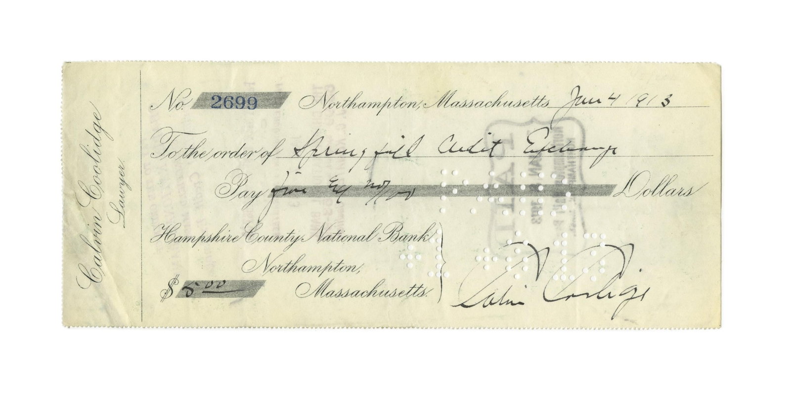 Calvin Coolidge 1913 Signed Check (1 of 2)