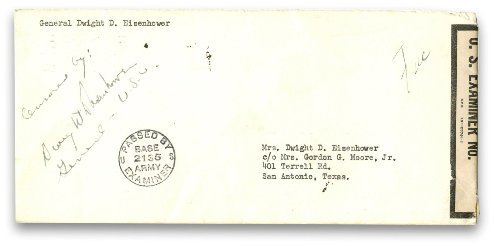 Dwight Eisenhower WWII-Dated Censored Envelope to Mamie From Allied Force HQ (1 of 3)