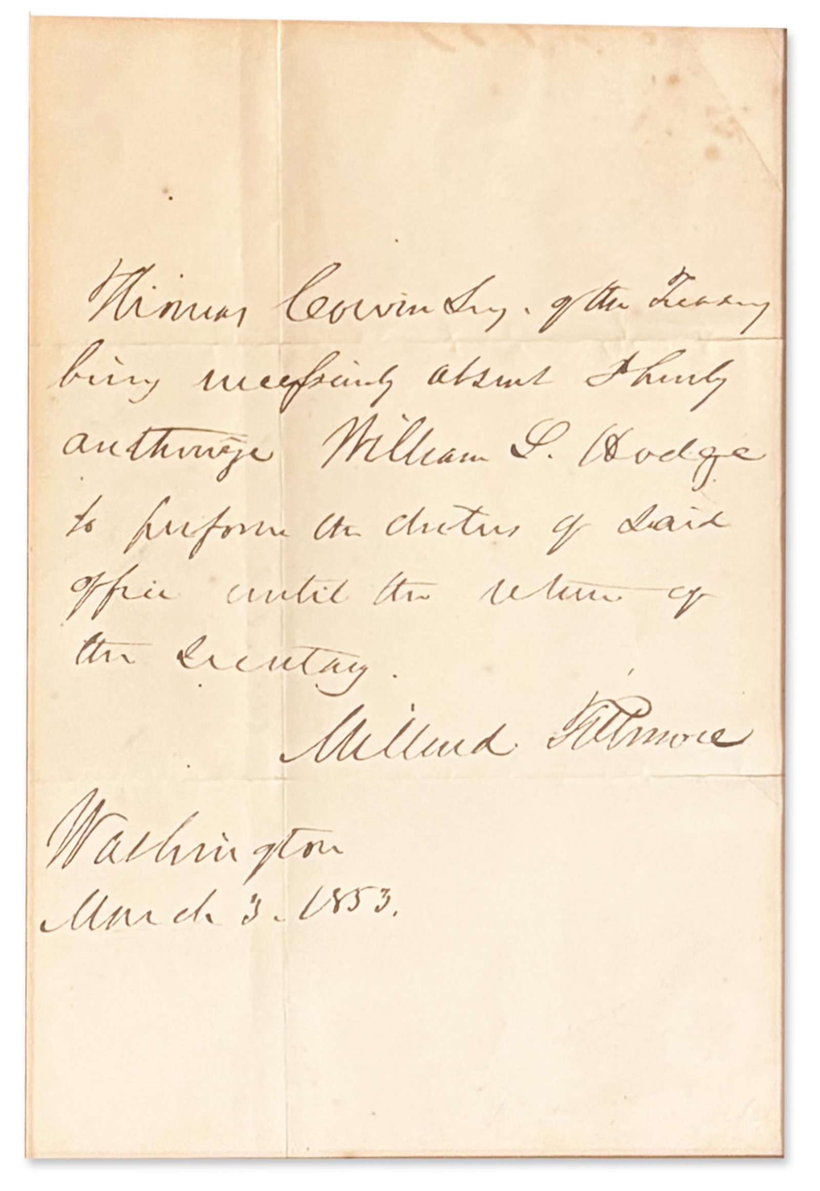M. Fillmore Appoints an Acting Sec. of the Treasury the Day Before the End of His Term (1 of 2)