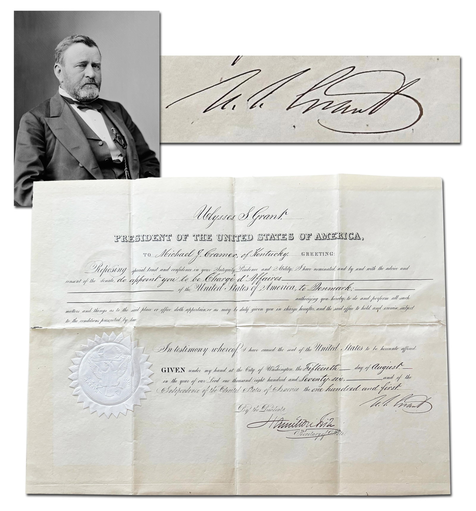 Superb U.S. Grant Signature on Lovely Minister Appointment of his Brother-in-Law (1 of 4)