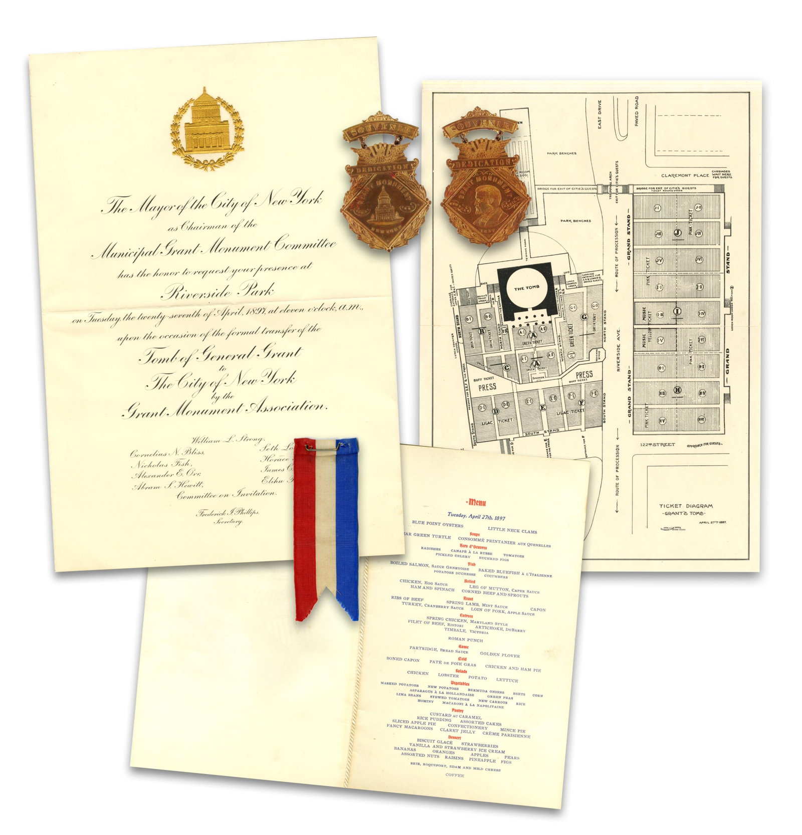 Gen. Grant's Tomb Archive: Invitation, Menu & Souvenir Badges! (1 of 5)