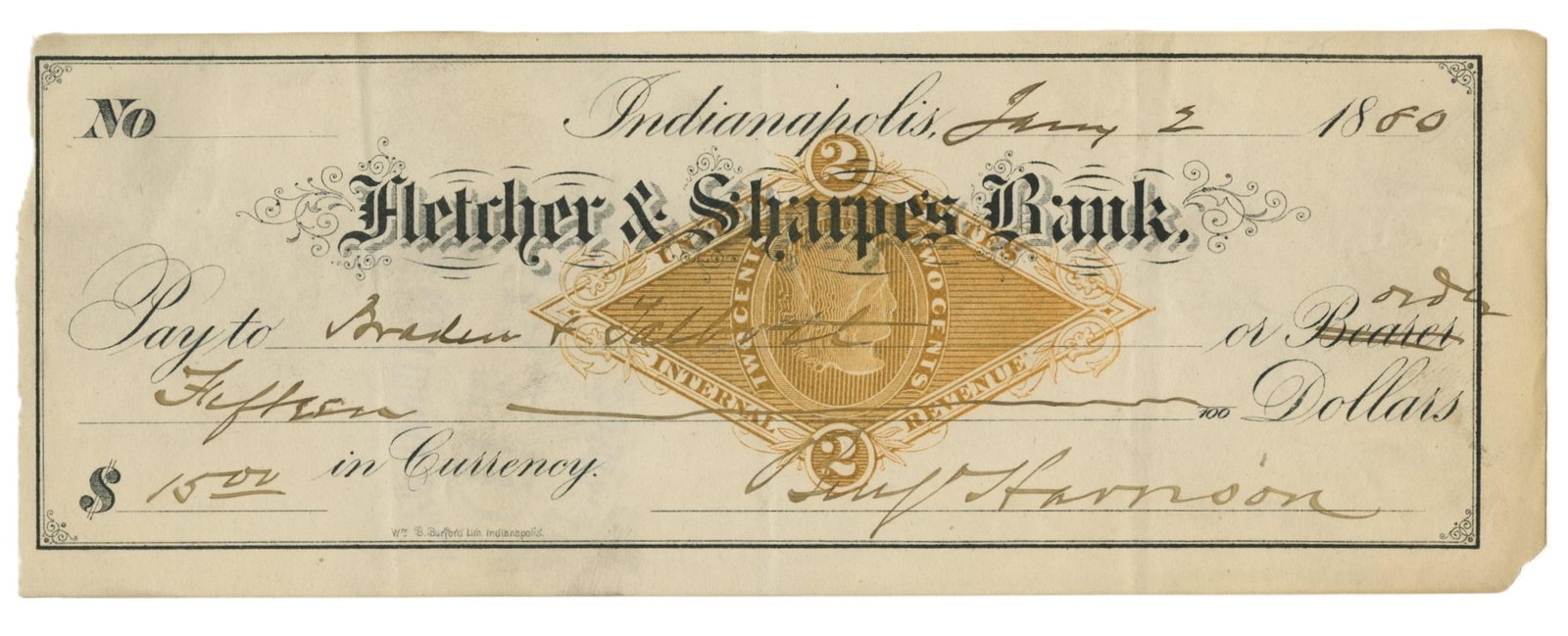 Benjamin Harrison 1880 Signed Check - 2