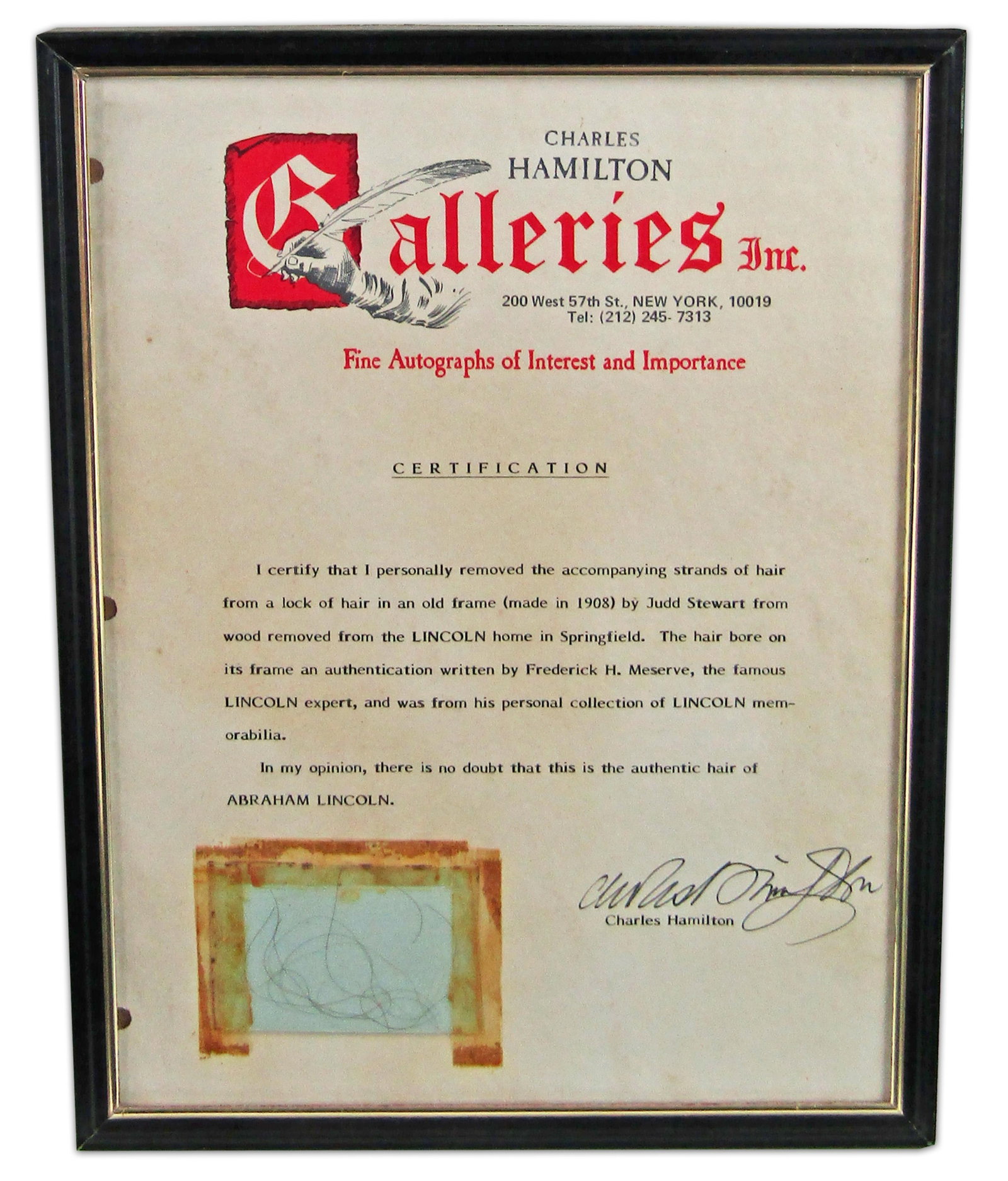 Abraham Lincoln 10+ Hair Strands Certified by Charles Hamilton, Ex-Frederick H. Meserve (1 of 2)
