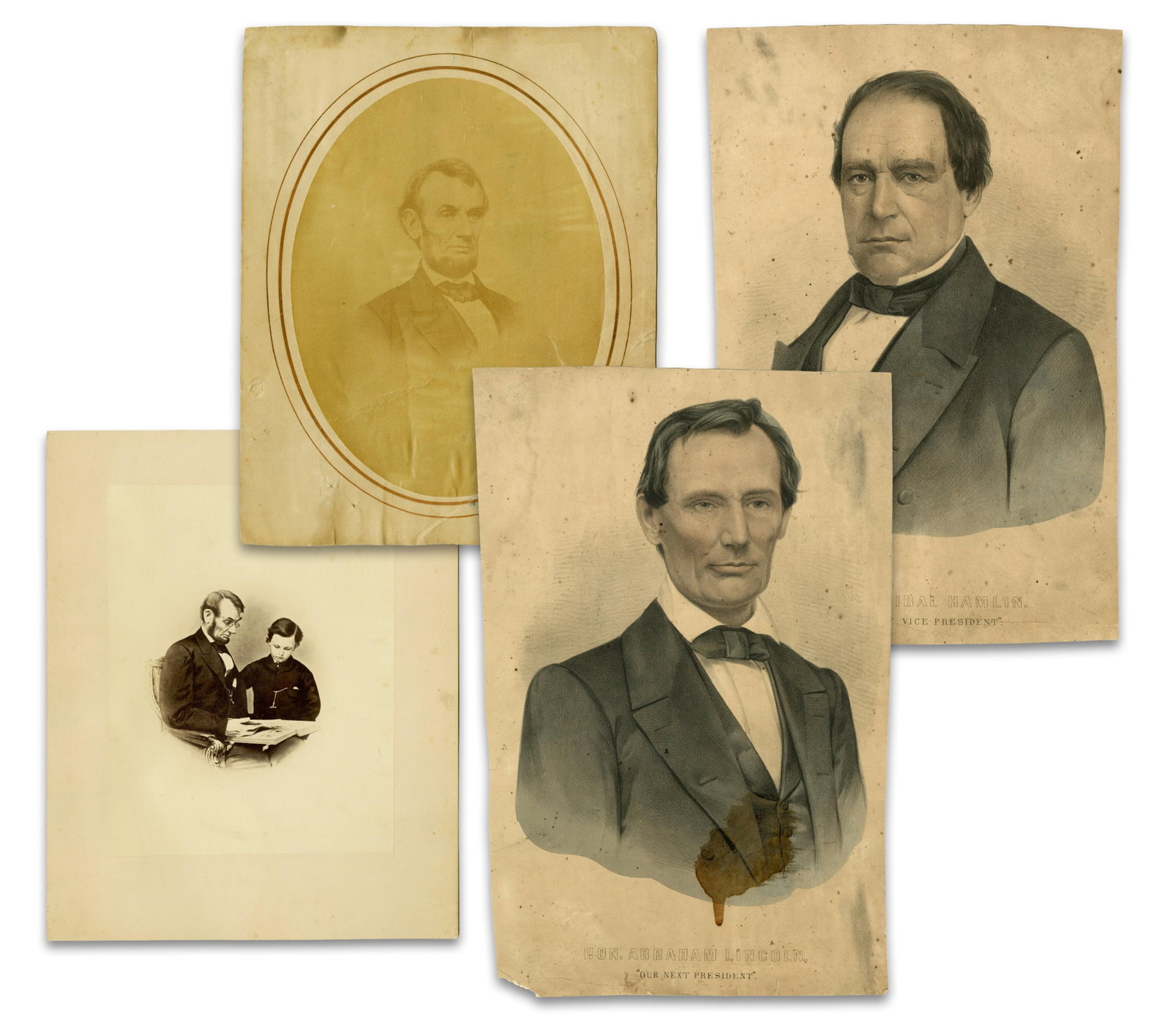 Abraham Lincoln Lot of 3 Prints Incl. Beardless Lithograph, Plus H. Hamlin! (1 of 4)