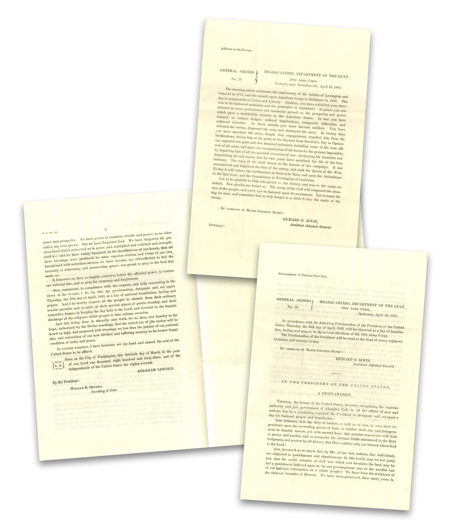 Lincoln Proclaims National Day of Fasting, General Orders No. 39 w/ Bonus No. 28 (1 of 4)