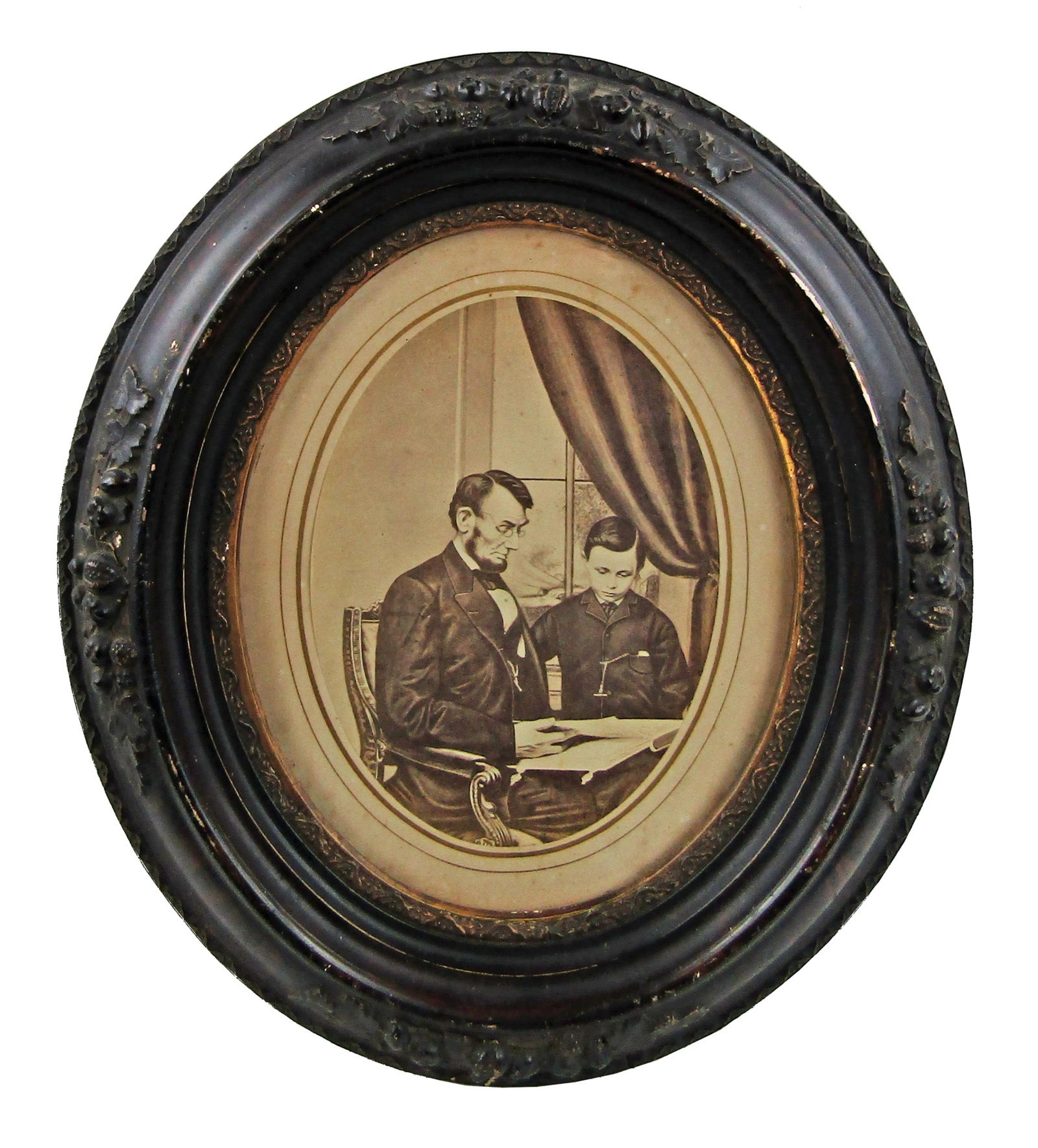 Abraham & Tad Lincoln Photo After Berger In Elegant Period Mahogany & Faux Bois Frame (1 of 4)
