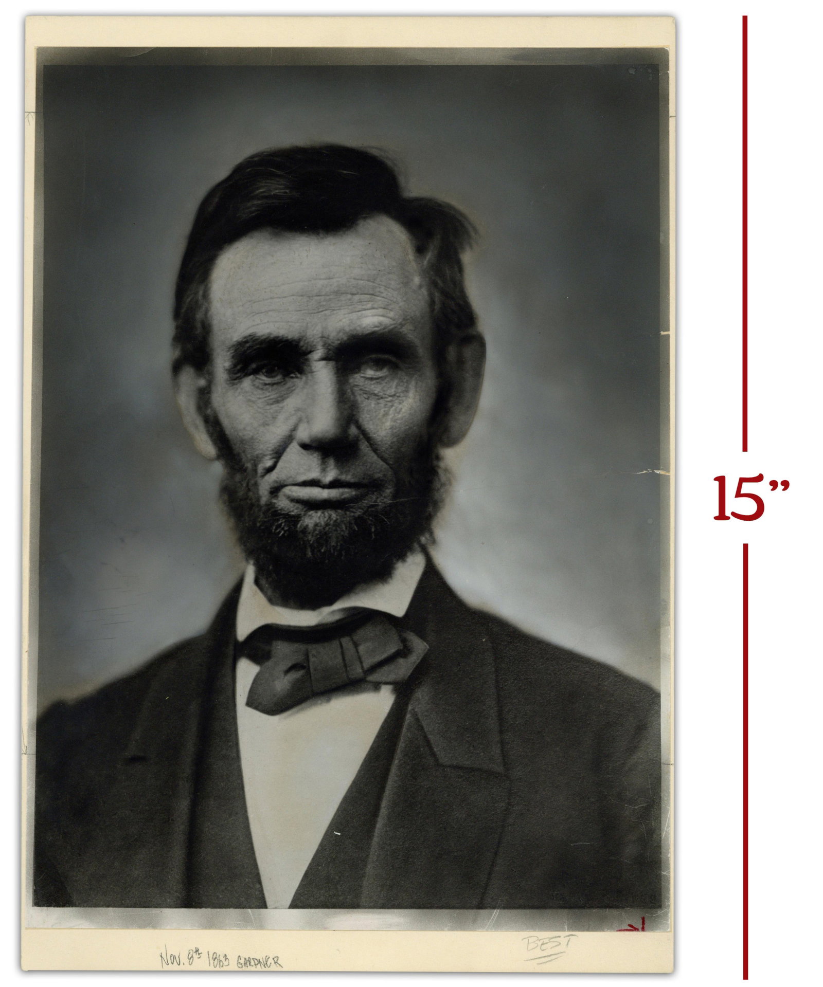 Abraham Lincoln "Gettysburg Portrait" After Gardner - A Commanding 15" h. Retouched Print (1 of 3)