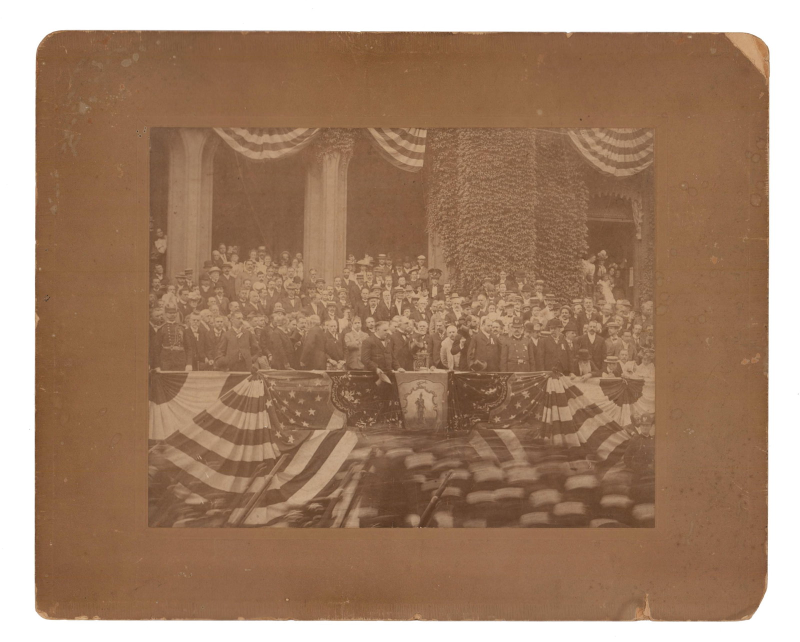 Wm. McKinley Large Albumen Photo of Massachusetts Tour: William McKinley n.p., n.d. Wm. McKinley Large Albumen Photo of Massachusetts Tour Photograph A magnificent oversized albumen photograph of President William McKinley during a speaking tour in Massach