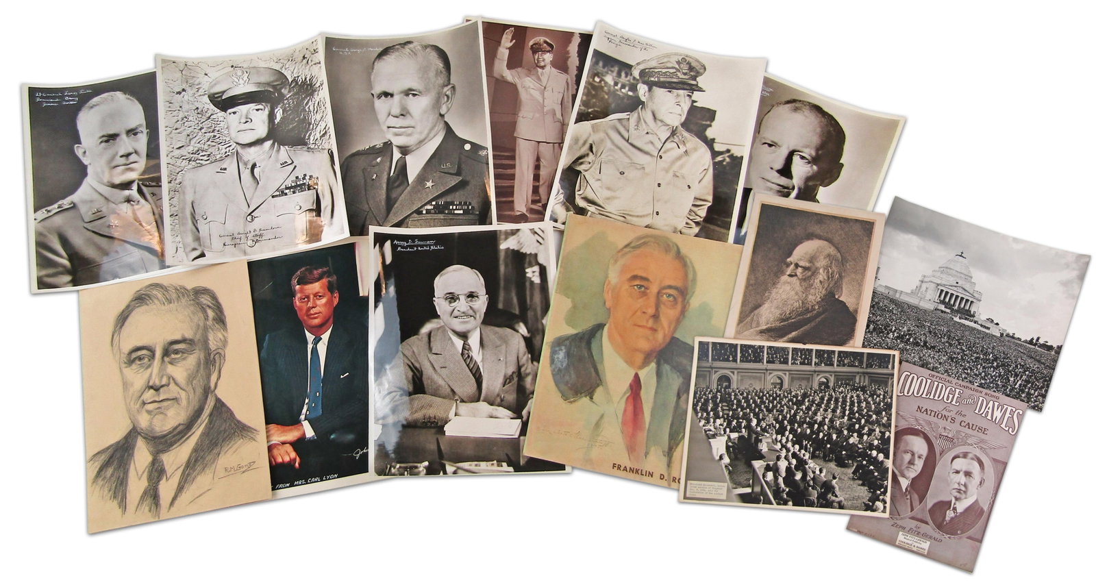 (14) Large-Format Photos, Prints, Drawings, etc., Political & Military Notables, Many From WWII (1 of 3)