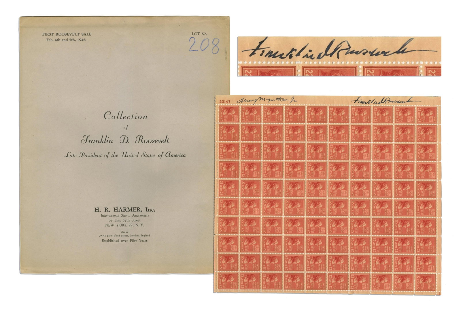 FDR Signed Sheet of Stamps from Personal Collection: Franklin Roosevelt n.p., n.d. FDR Signed Sheet of Stamps from Personal Collection Signed Stamp Franklin Delano Roosevelt (1882-1945). Fully intact sheet of stamps signed by stamp collector and 32nd