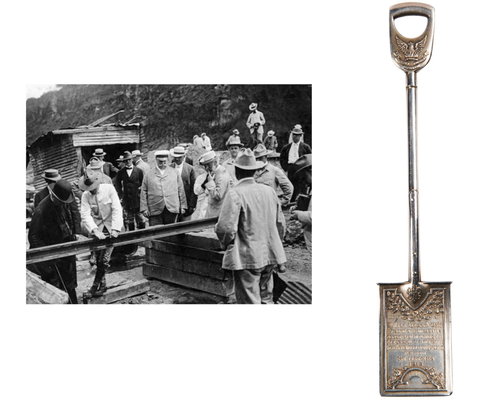 William Taft Sterling Silver "Panama Canal" Groundbreaking Commemorative Spade: William Taft n.p., ca. 1915 William Taft Sterling Silver "Panama Canal" Groundbreaking Commemorative Spade Relic Exceptional and historically significant replica sterling silver commemorative