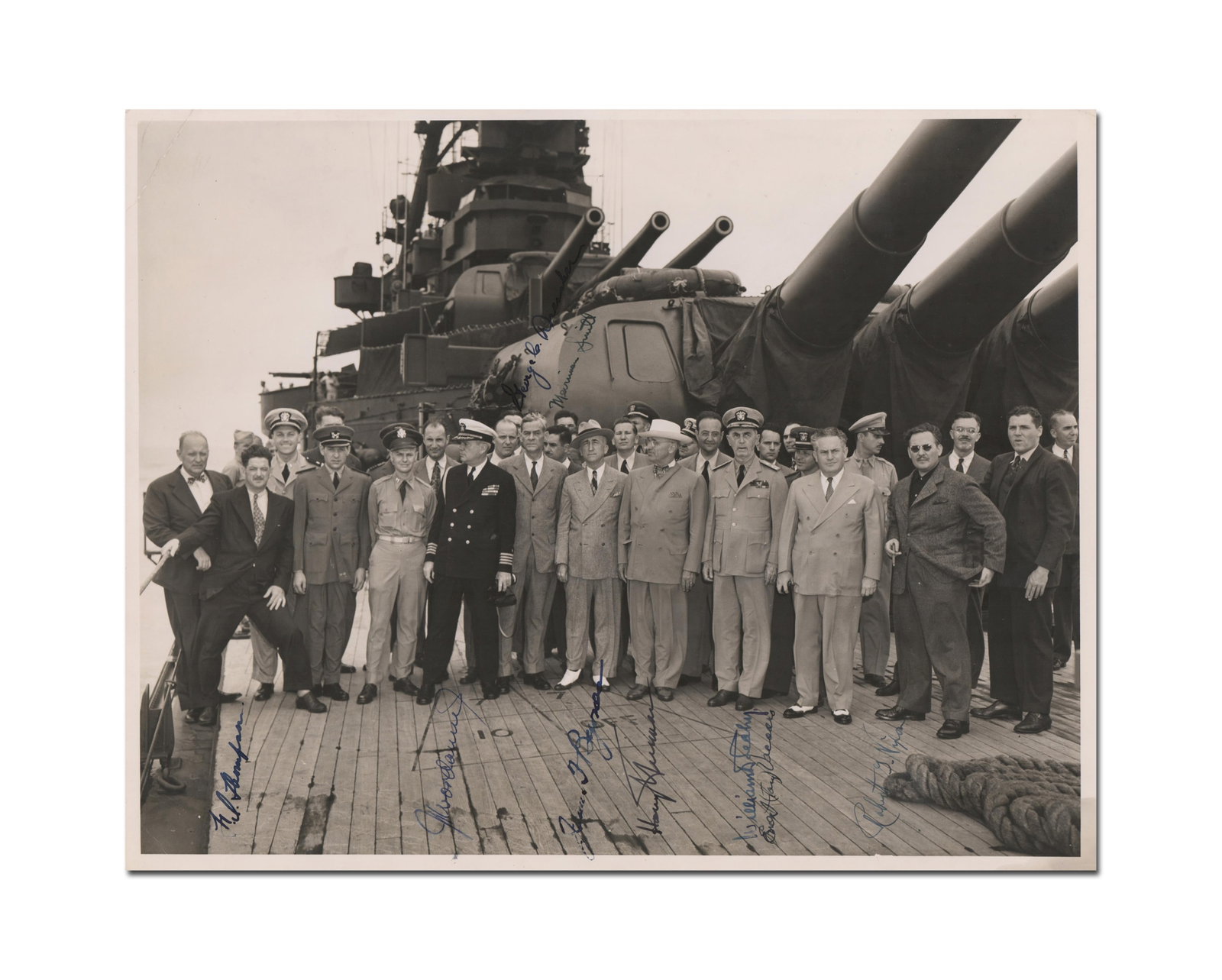 Harry Truman Signed Photo Returning from Potsdam Conference Aboard U.S.S. Augusta, Ex-Forbes: Harry Truman Chesapeake Bay, VA, ca. August 1945 Harry Truman Signed Photo Returning from Potsdam Conference Aboard U.S.S. Augusta, Ex-Forbes Signed Photograph A 14" x 11" black and white photograph