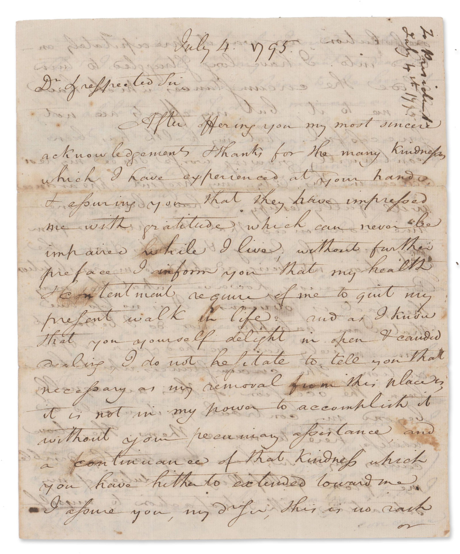 Washington's Nephew Writes to Him at the Height of Opposition to Jay's Treaty: Bartholomew Dandridge, Jr. [Philadelphia, PA], July 4, 1795 Washington's Nephew Writes to Him at the Height of Opposition to Jay's Treaty ALS Bartholomew Dandridge, Jr. autograph letter signed to