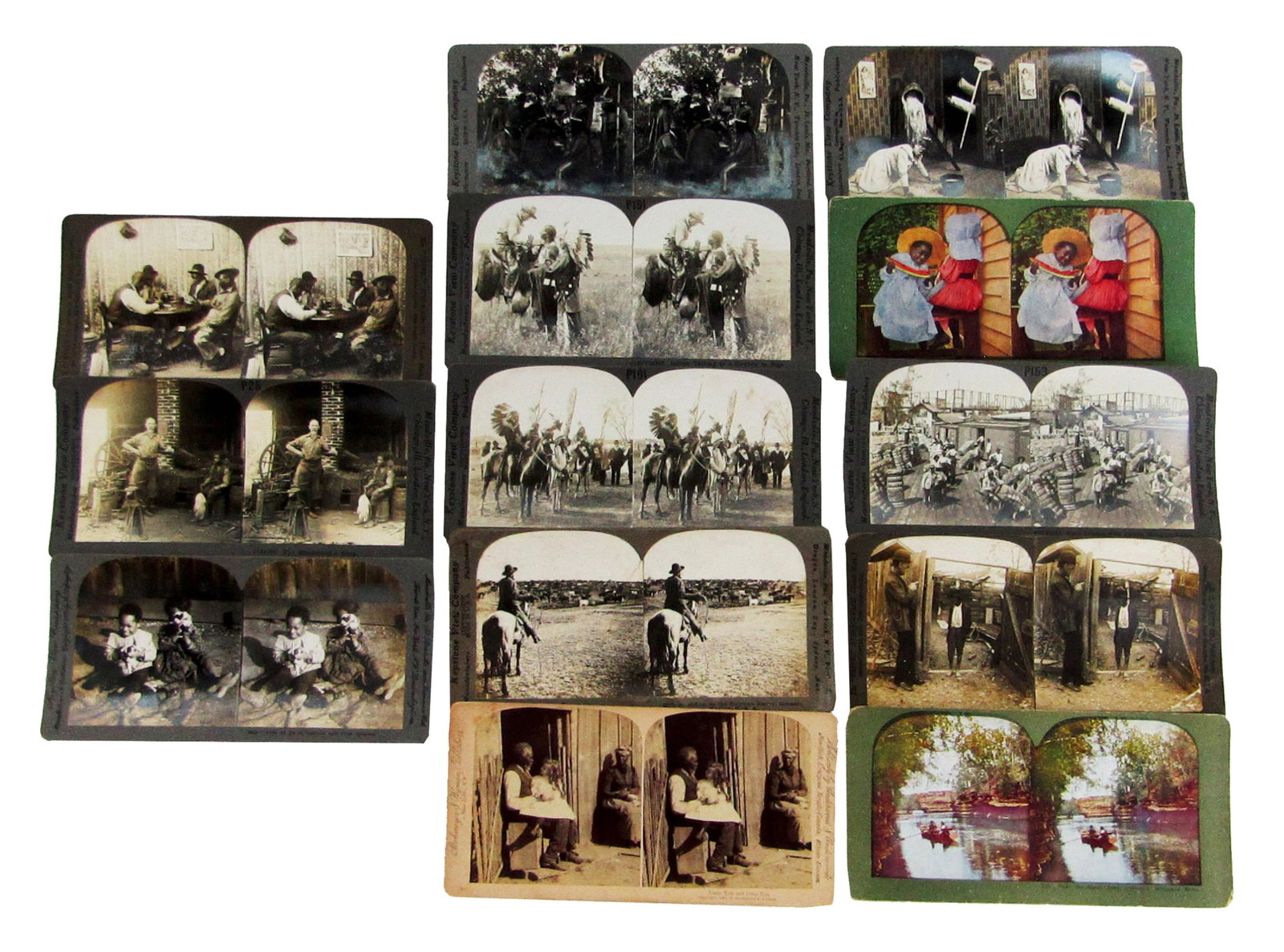 Lot of 13 Stereograph Images Incl. Jim Crow-Era, Native American Subjects (1 of 7)