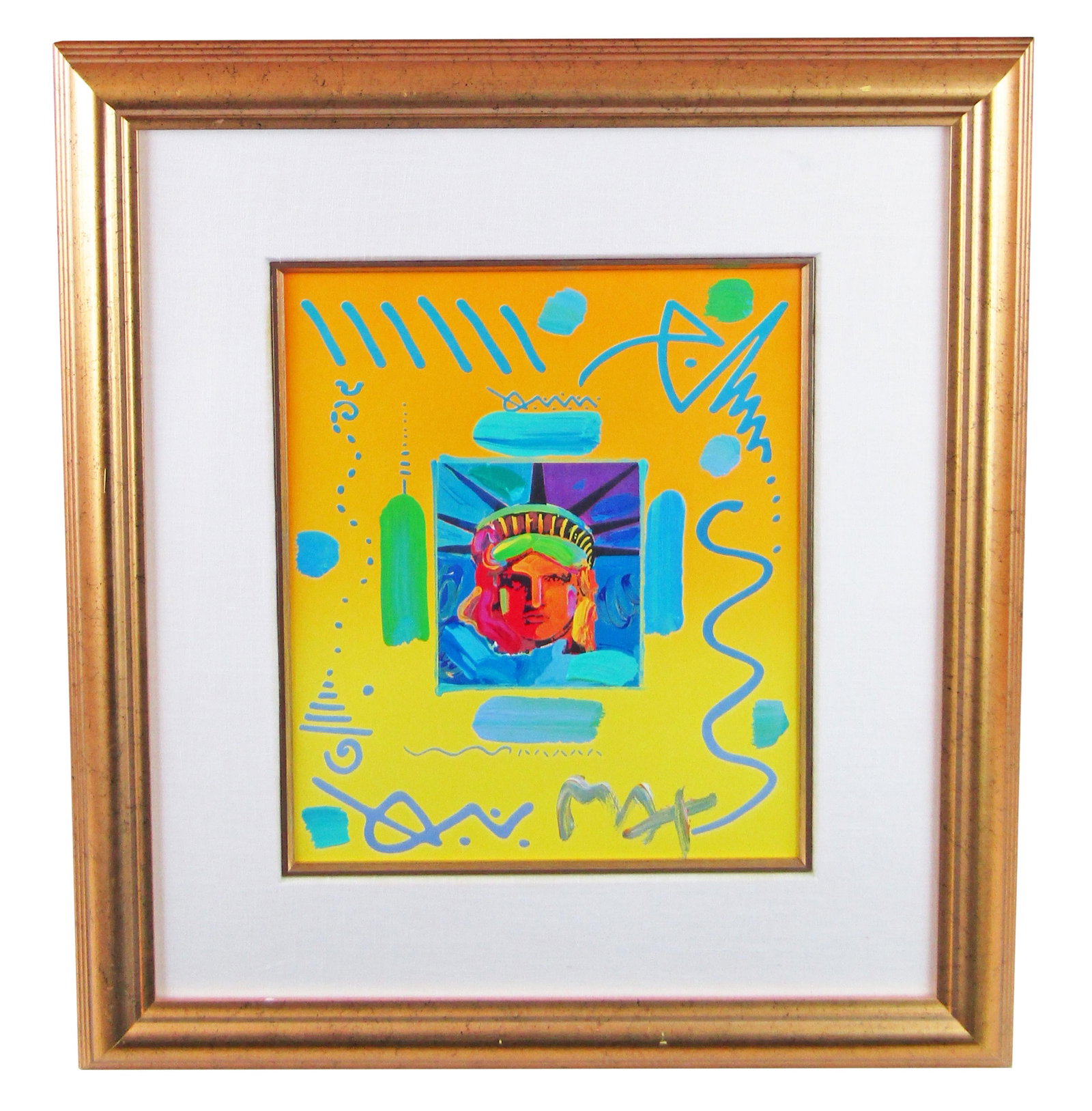 Peter Max Signed "Liberty Head II" In Psychedelic Lemon & Tangerine (1 of 5)