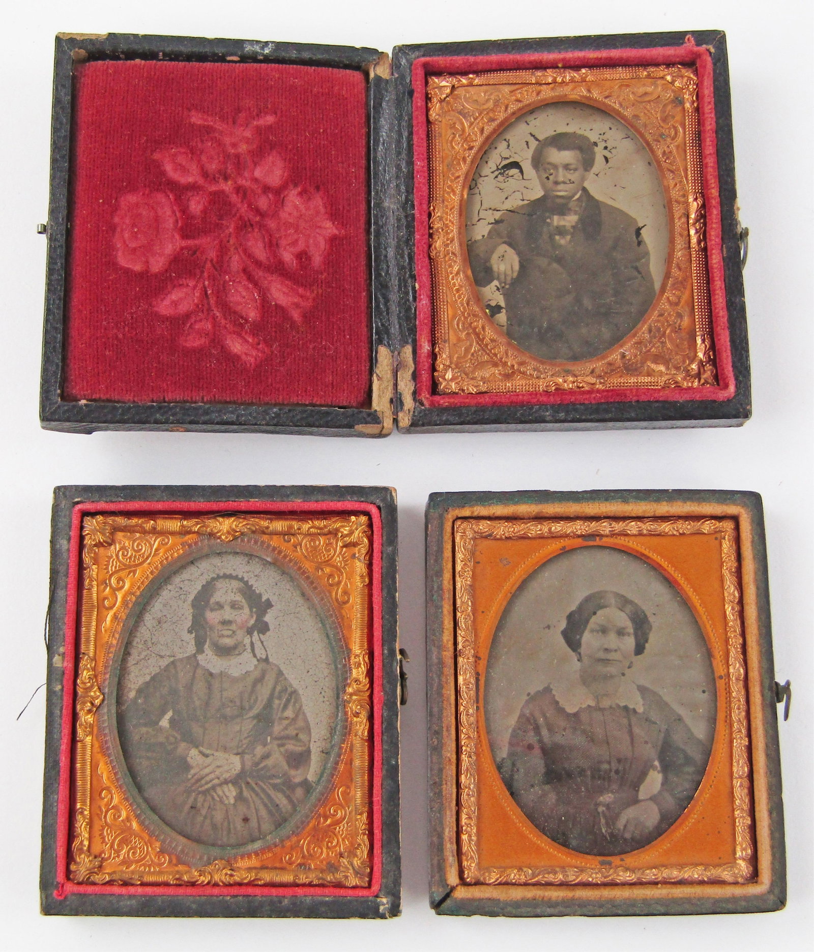 Mid-19th C. Photo Collection (3 Pcs) Depicting African American Subjects: Mid-19th C. Photography n.p., n.d. but ca. 1840s-1860s Mid-19th C. Photo Collection (3 Pcs) Depicting African American Subjects Photographs A small but fine collection of Ninth Plate cased photographs