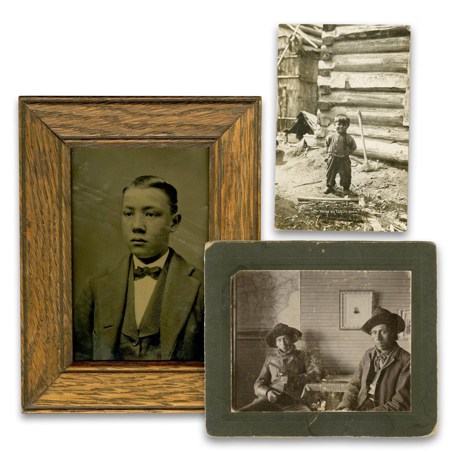 Native American Photography Lot of 3, ca. 1890s-1910s: Western Imagery, "Indian School" Student (1 of 4)