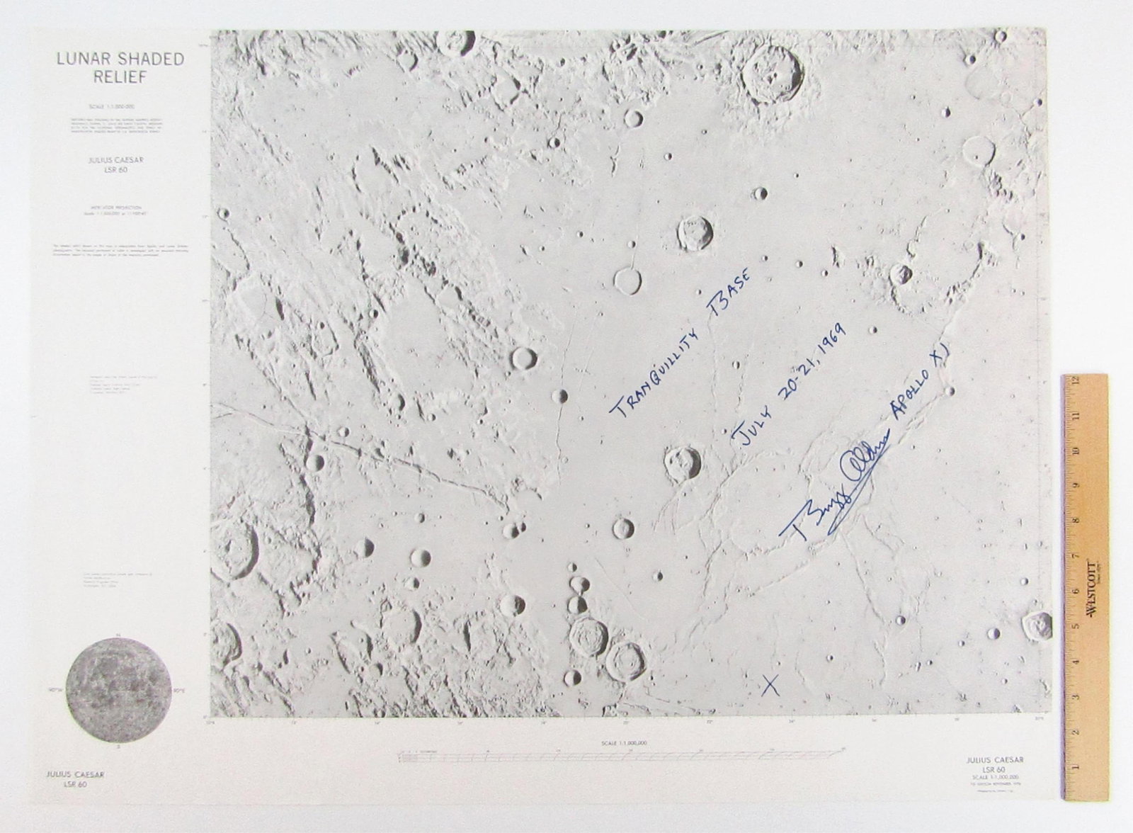 Buzz Aldrin Signed 29" x 22" Lunar Chart Apollo XI Landing Site, Plus 40"x 30" Michael Collins SP (1 of 8)