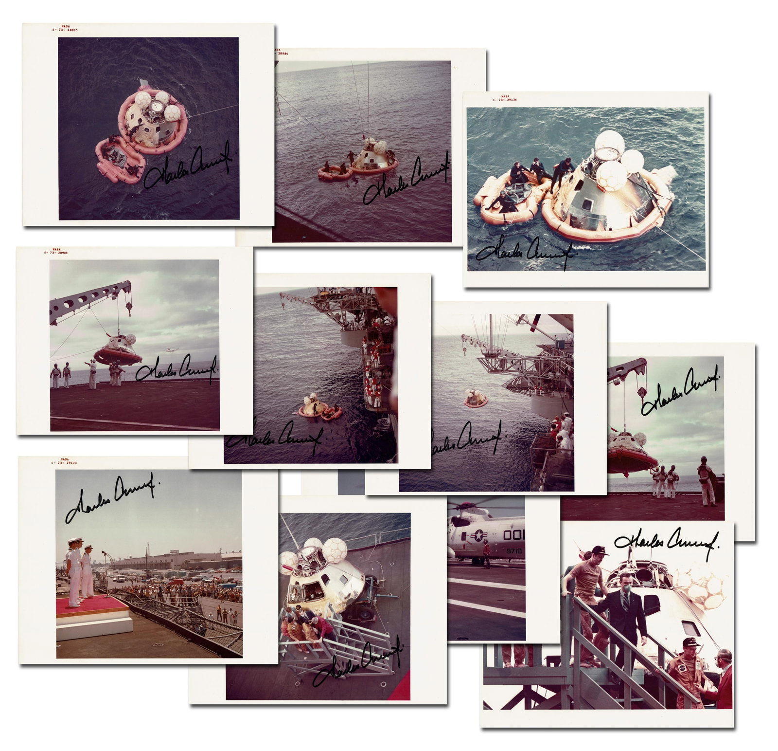 Charles Conrad (11) Signed NASA Red Number Photos of Skylab 2 Recovery, Pre-Cert Zarelli (1 of 12)