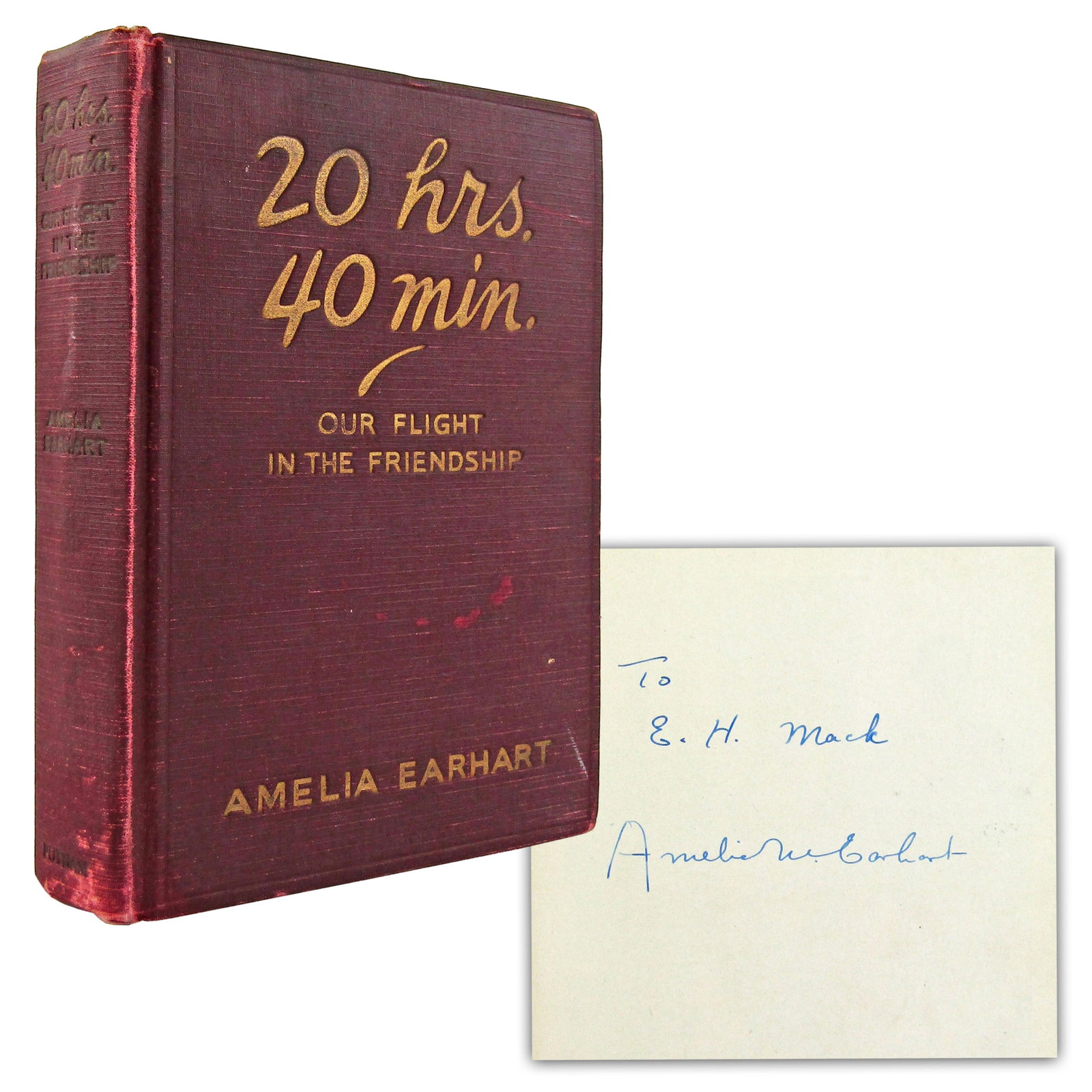 Amelia Earhart Signed 1st. Ed. Presentation Copy, "24 Hrs. 40 Min." (1 of 7)