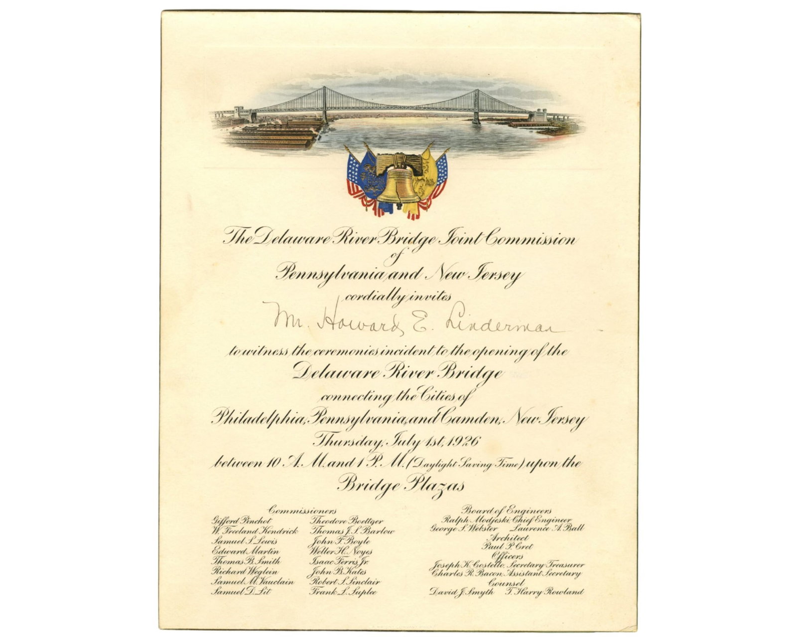 Benjamin Franklin Bridge Opening Invitation (1 of 3)