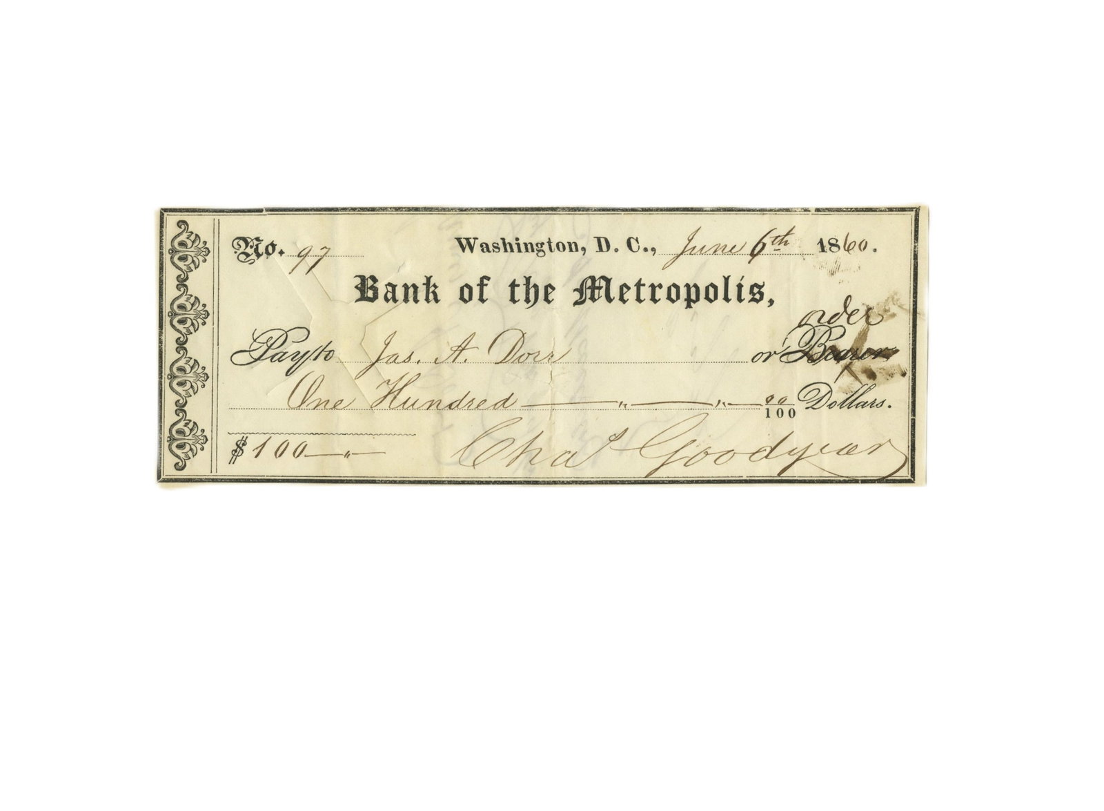 Charles Goodyear Inventor of Vulcanized Rubber Signed Check Dated Weeks Before His Death (1 of 3)