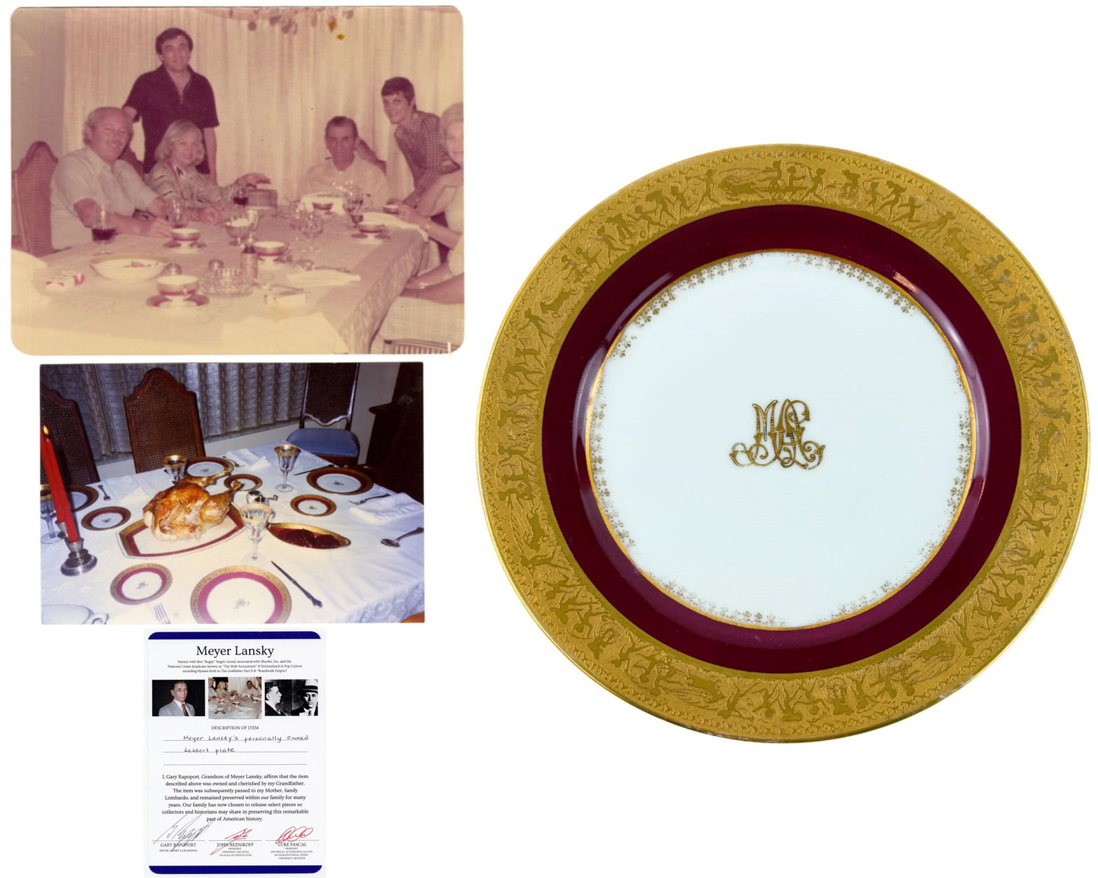 Meyer Lansky Ornate Red & Gold Plate, Ex. Lansky Family with Provenance from his Grandson! (1 of 7)