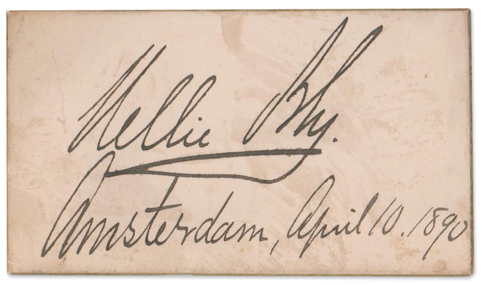 Nellie Bly Signed Card in 1890, the Year She Completed Her Journey "Around the World in Seventy-Two (1 of 1)
