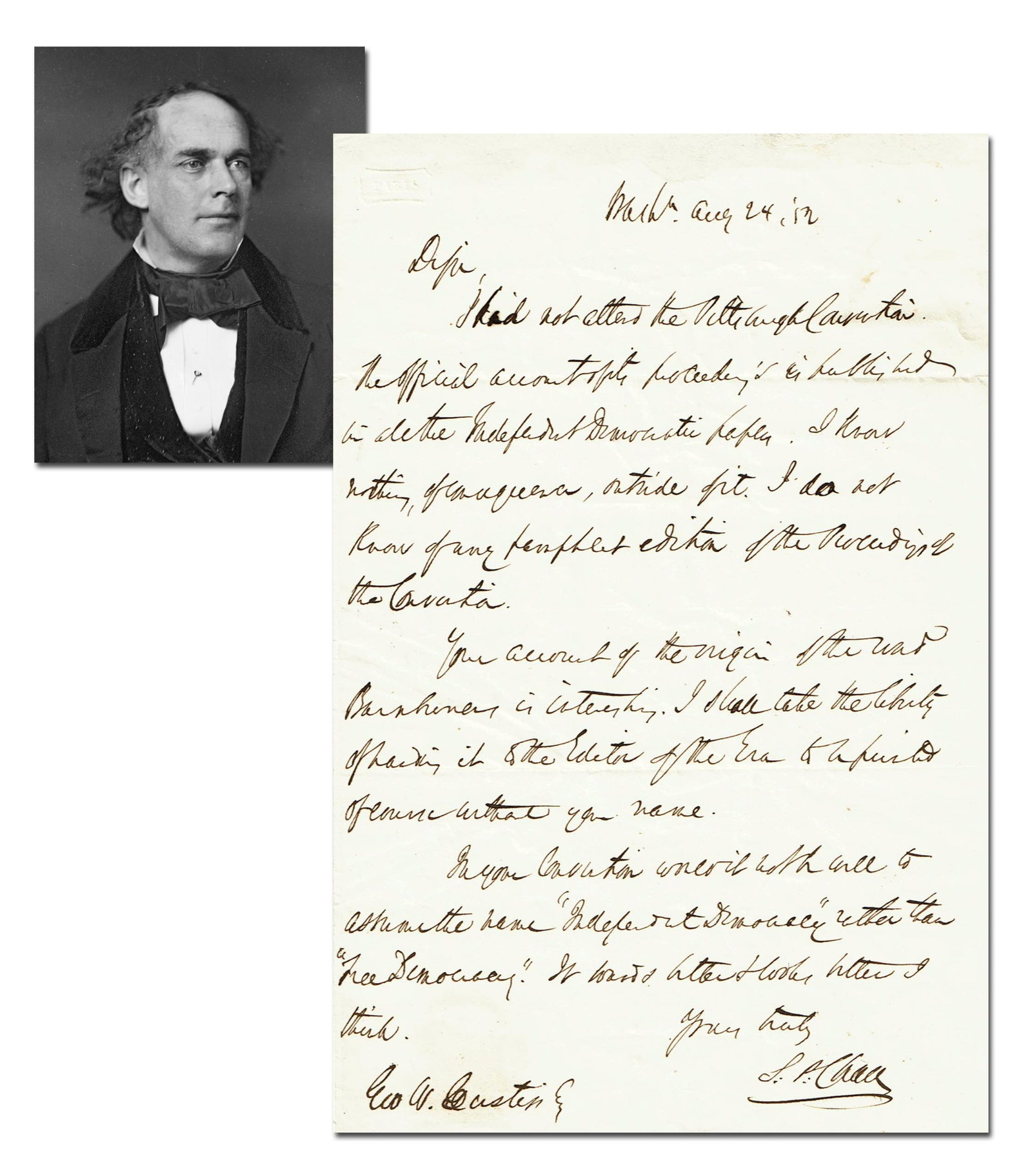 Salmon P. Chase ALS Re: The Orgins of "Barnburners" and Anti-Slavery Convention. Fantastic! (1 of 3)