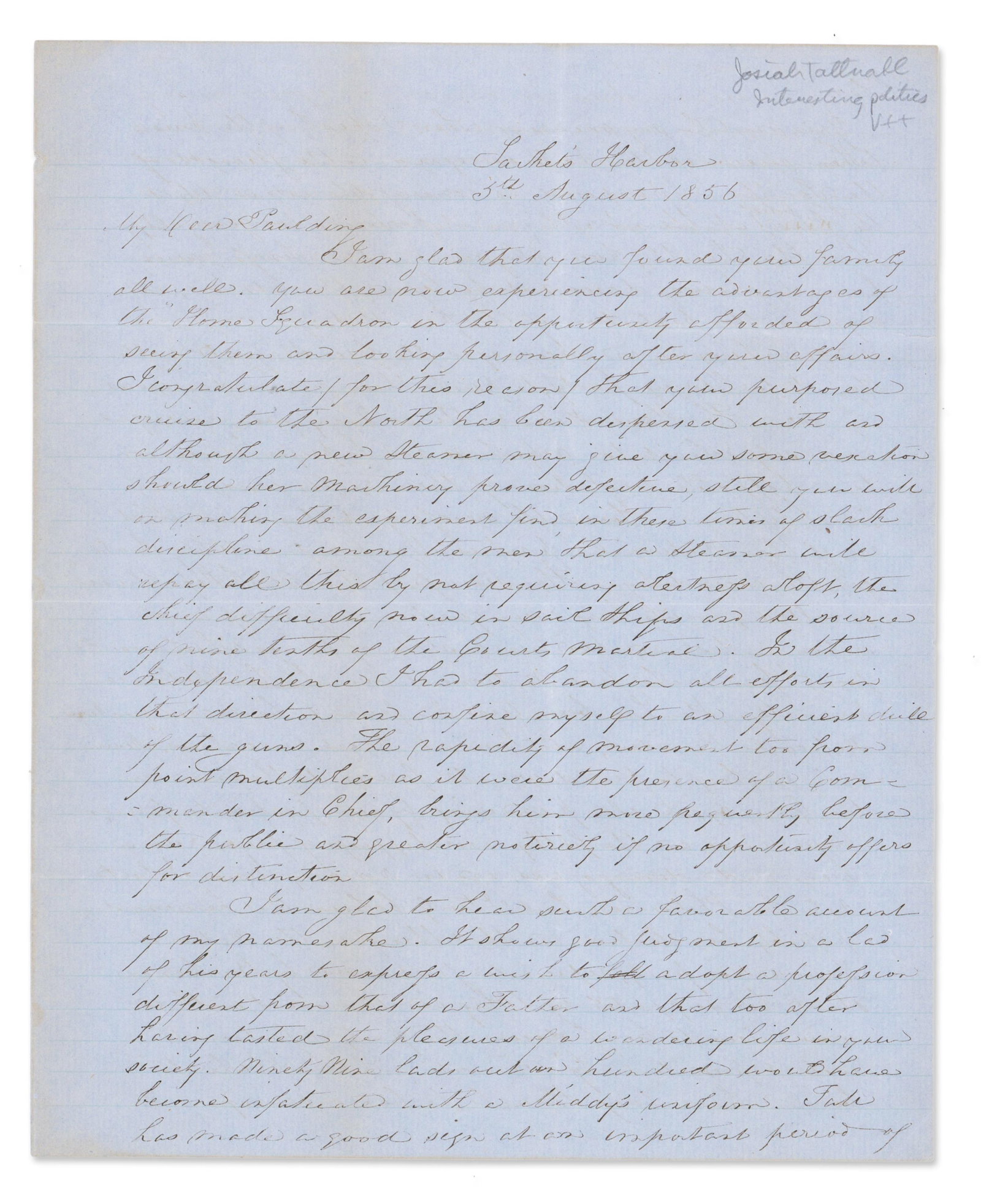 Future Confederate J. Tattnall Predicts that the "slave states [would]...prefer disunion to a (1 of 3)
